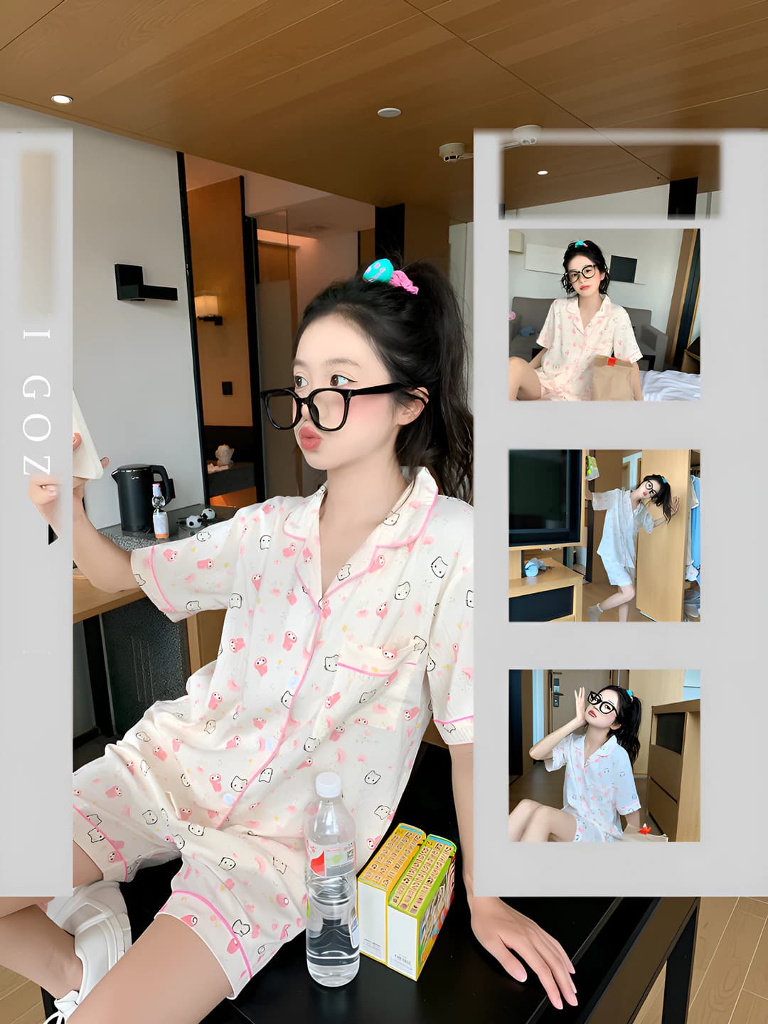 Women's 2026 thin pajama set (short sleeve top and shorts), lapel collar, for summer, loungewear