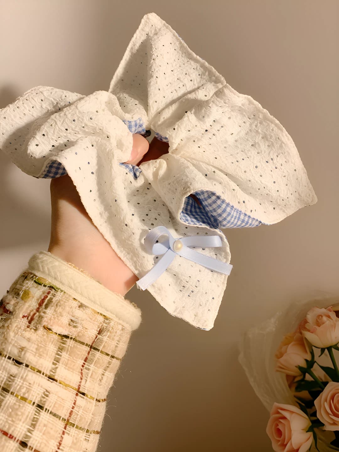 1# Ko'k katak krep ikki tomonli-kvadrat 24 sm