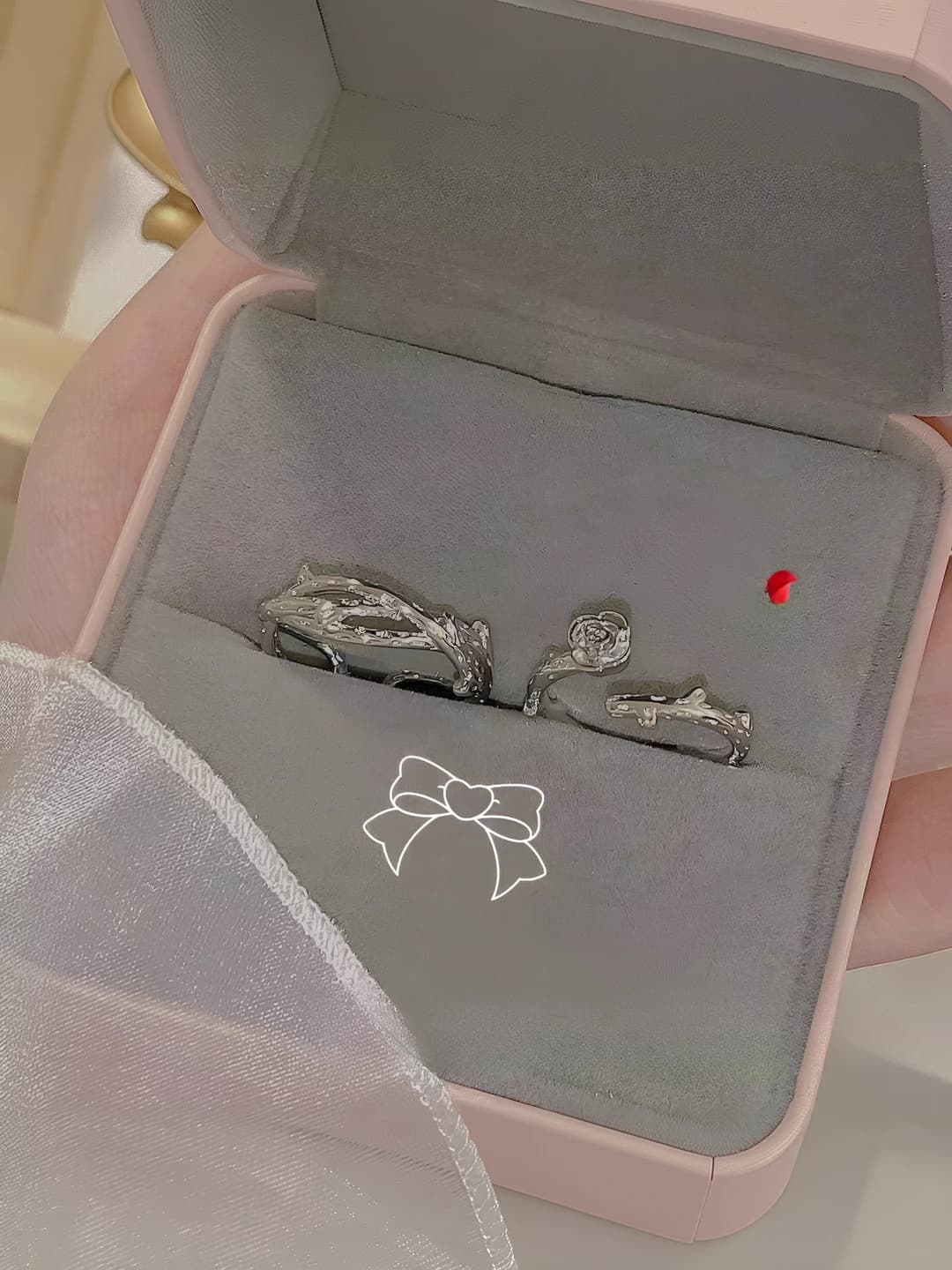 Rose thorn open ring for couples, alloy, natural style