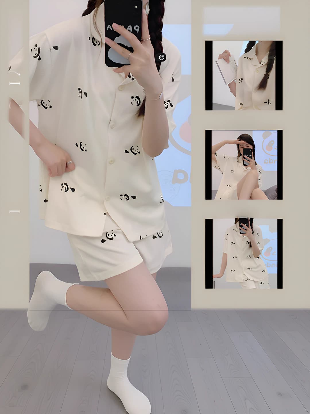 Women's summer short-sleeve thin pajama set, lapel collar, loose fit, loungewear