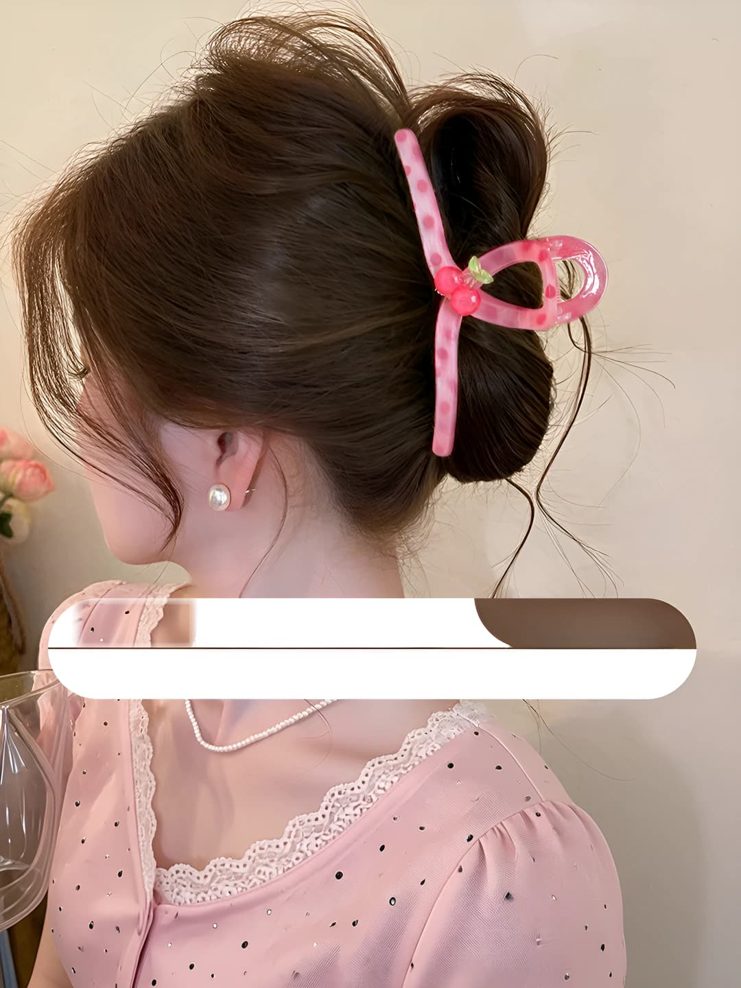 1# Pink cherry clip, acrylic+alloy base, 12.5 cm