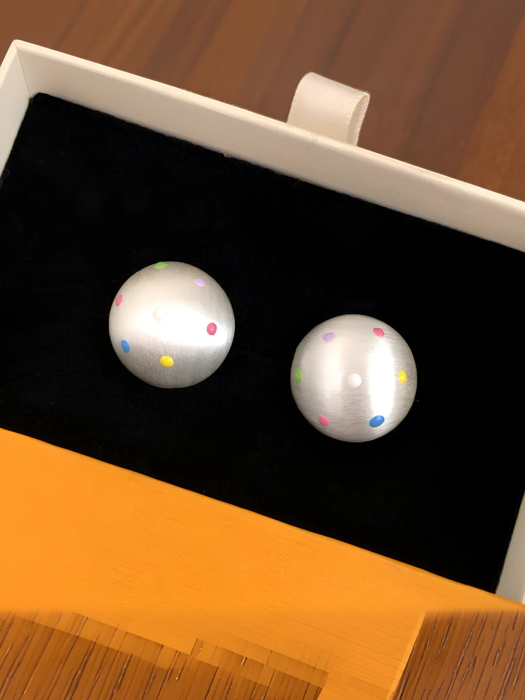 Silver multicolour polka dot earrings