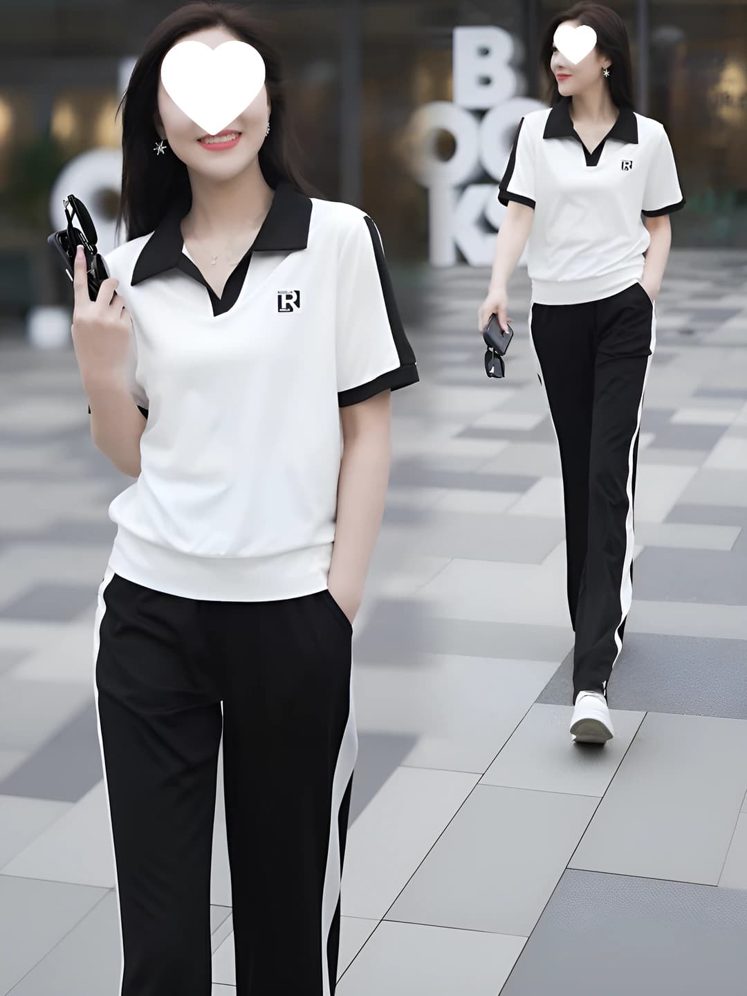 Women's summer thin tracksuit: two-piece set with short-sleeve polo top and track pants