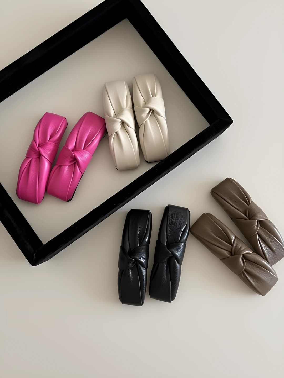 Women's PU leather BB hair clip, knot design, for bangs and sides, Korean style