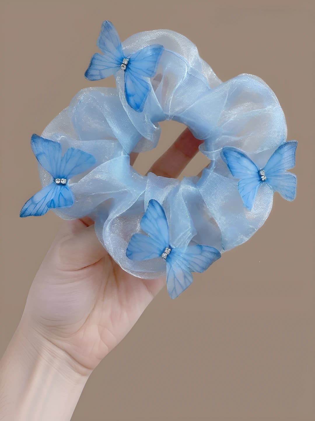 2# Blue butterfly mesh hair tie approx 12 cm