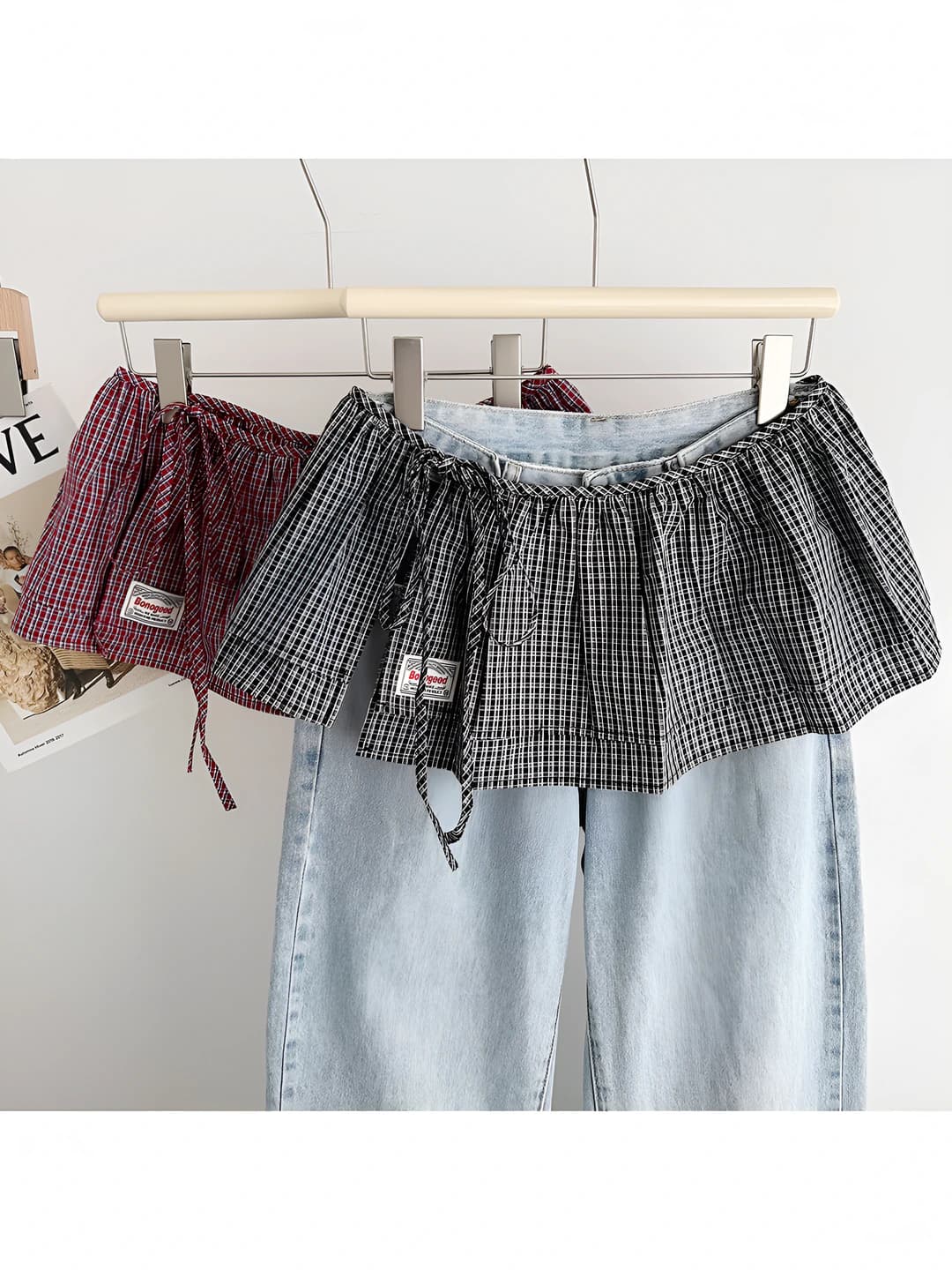 Women's checked stretch lace mini skirt, retro style, for spring
