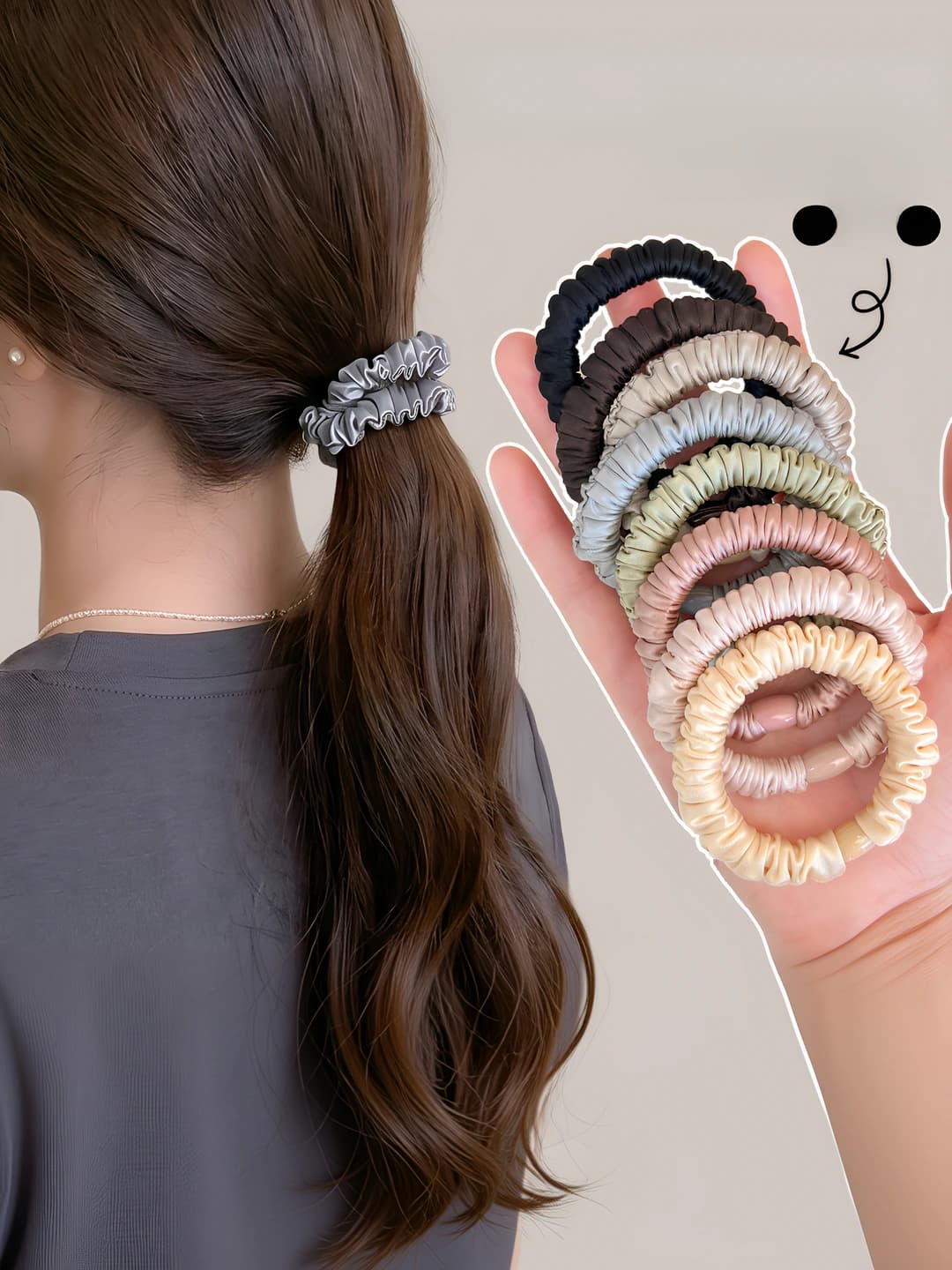 Women's silk hair ties: Korean style, stretch, satin, for high ponytail