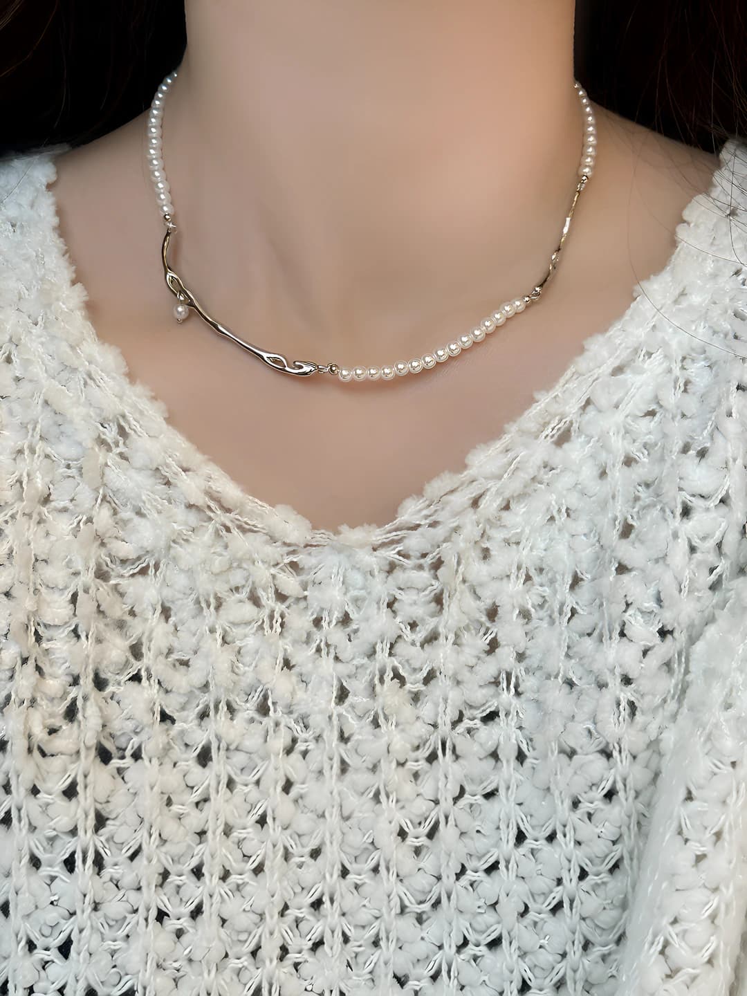 Women's French retro geometric copper necklace with 14k palladium plating, 31-40 cm length, natural design element