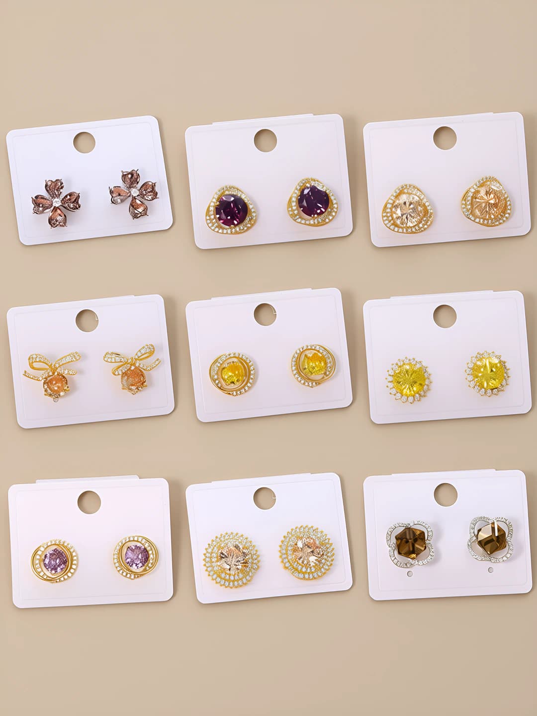 Women's copper alloy stud earrings with colored zircons, little shen style, light luxury, autumn-winter