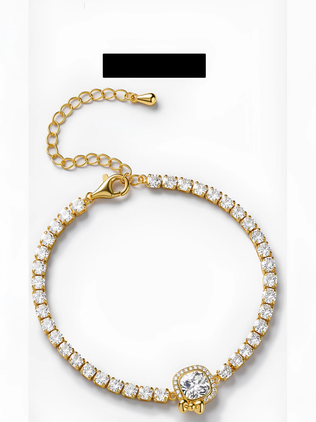 Women's square link bracelet with zirconia stones, coating