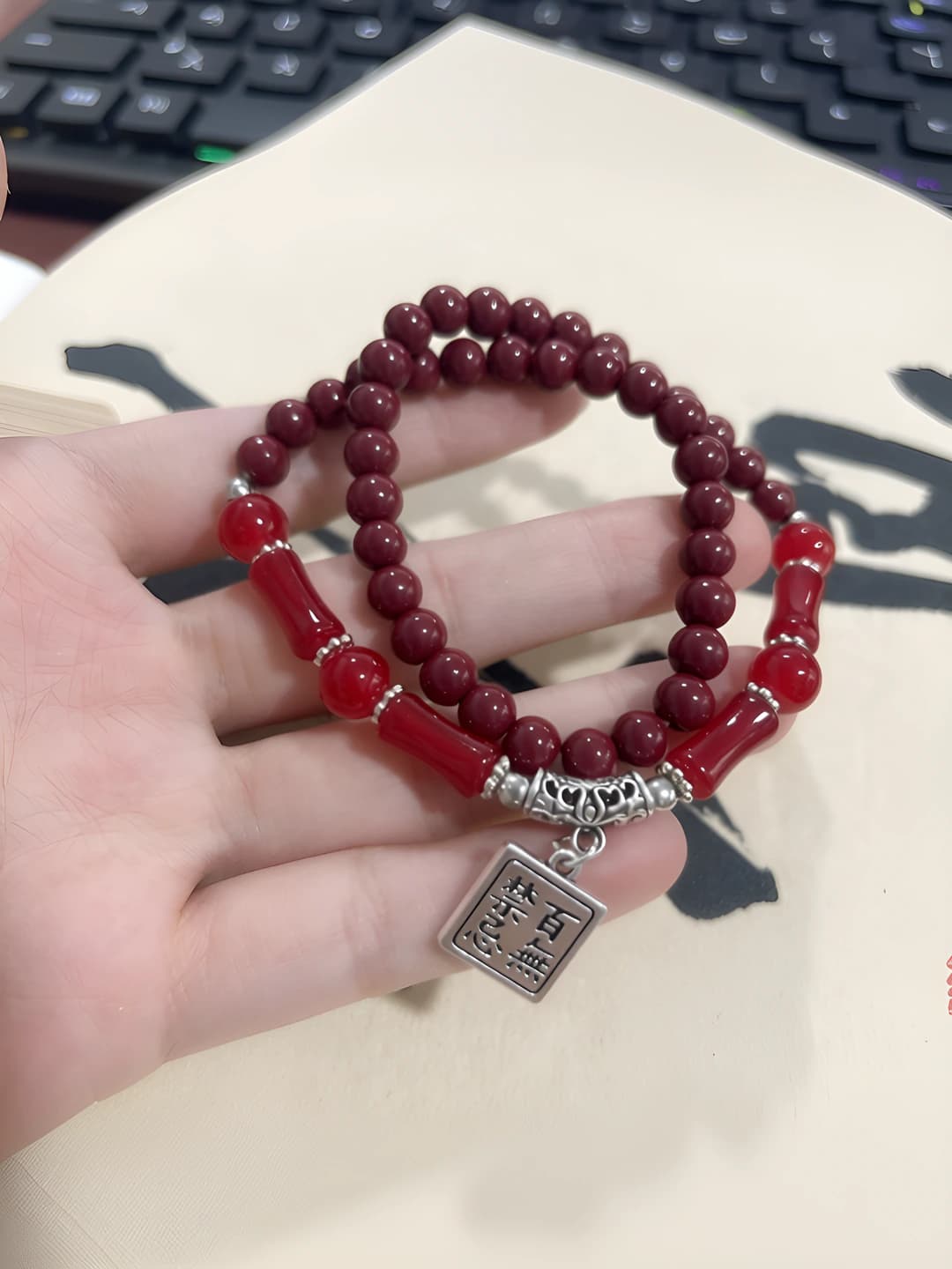 Double layer wine red bracelet