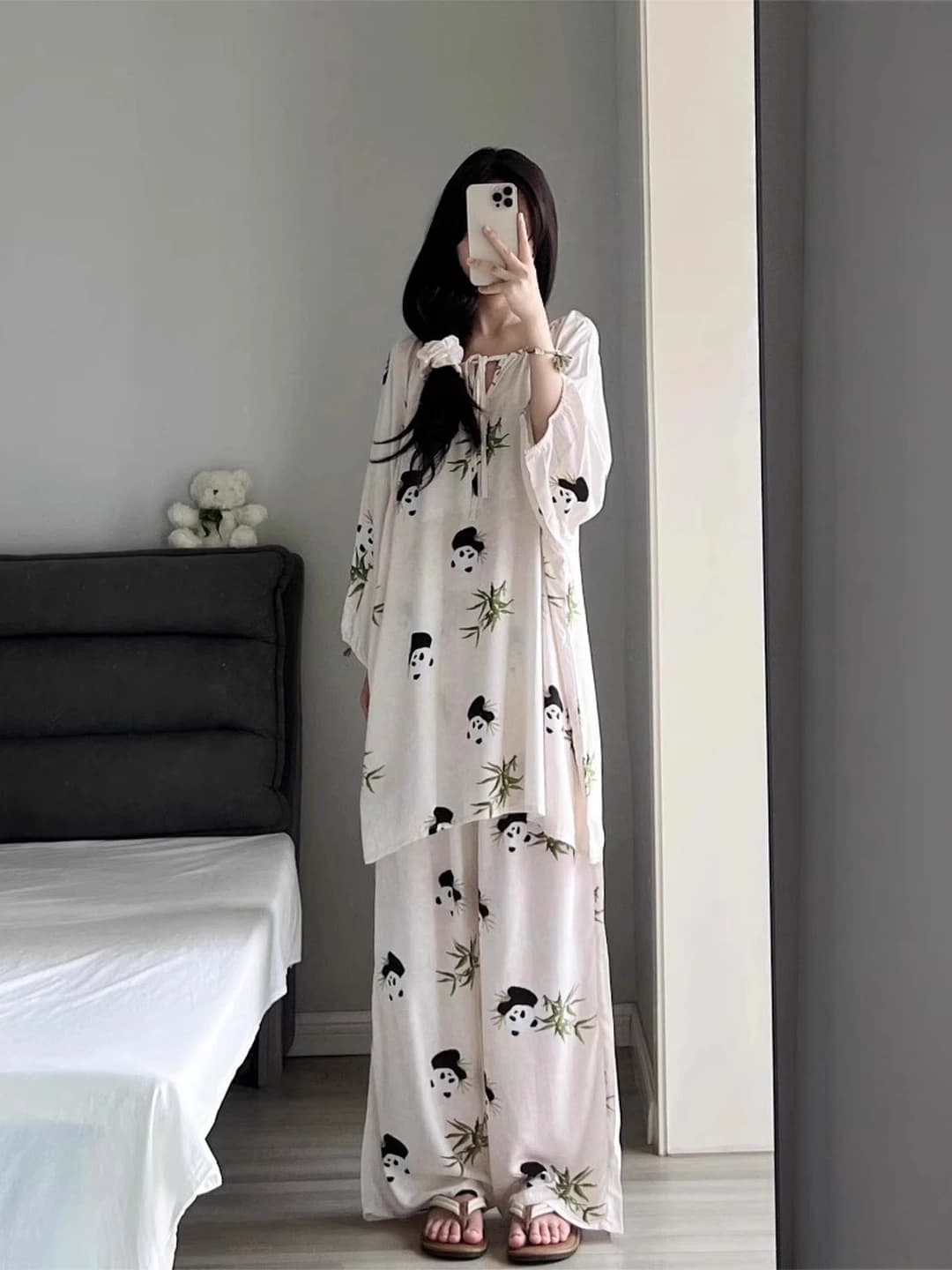 Ayollar uchun 2026 kuzgi bo'sh (oversize) panda bosma naqshli katta o'lcham uy kiyimi to'plami