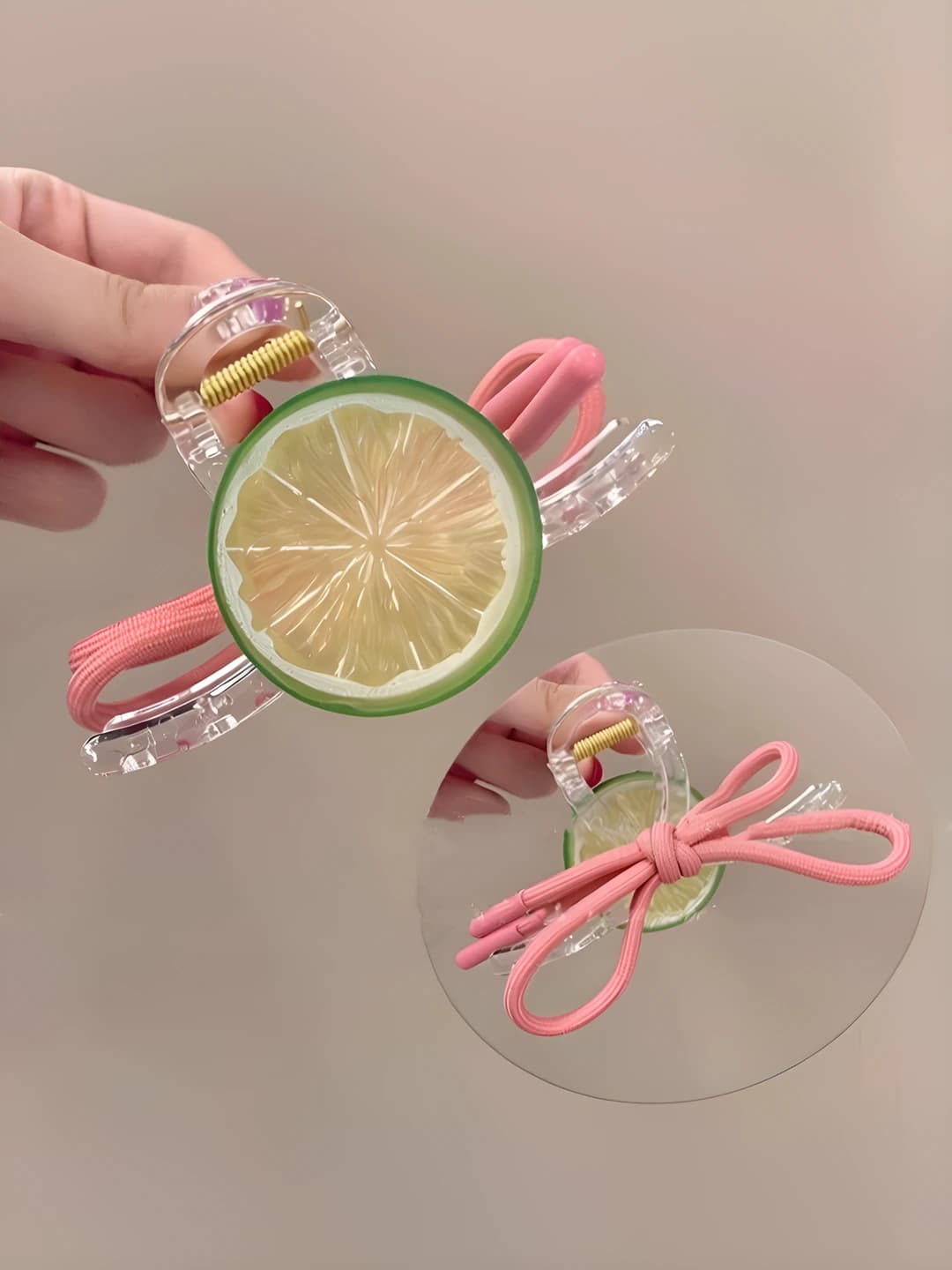 3# Yashil limon+pushti AB tomon, asos qisqich, 11 sm, akril+mato