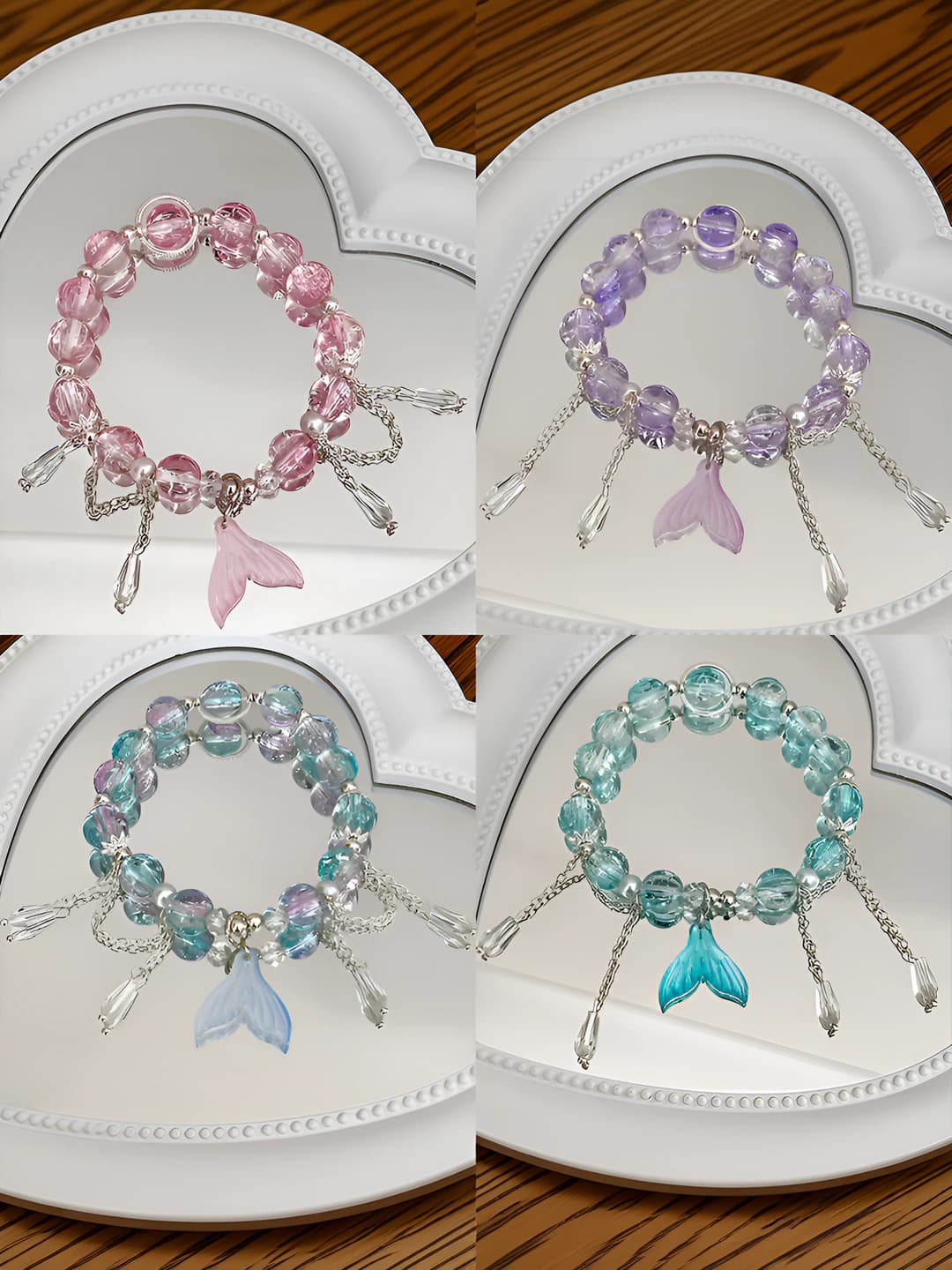Women's beaded bracelet with mermaid tail charm, hand-woven, Korean style