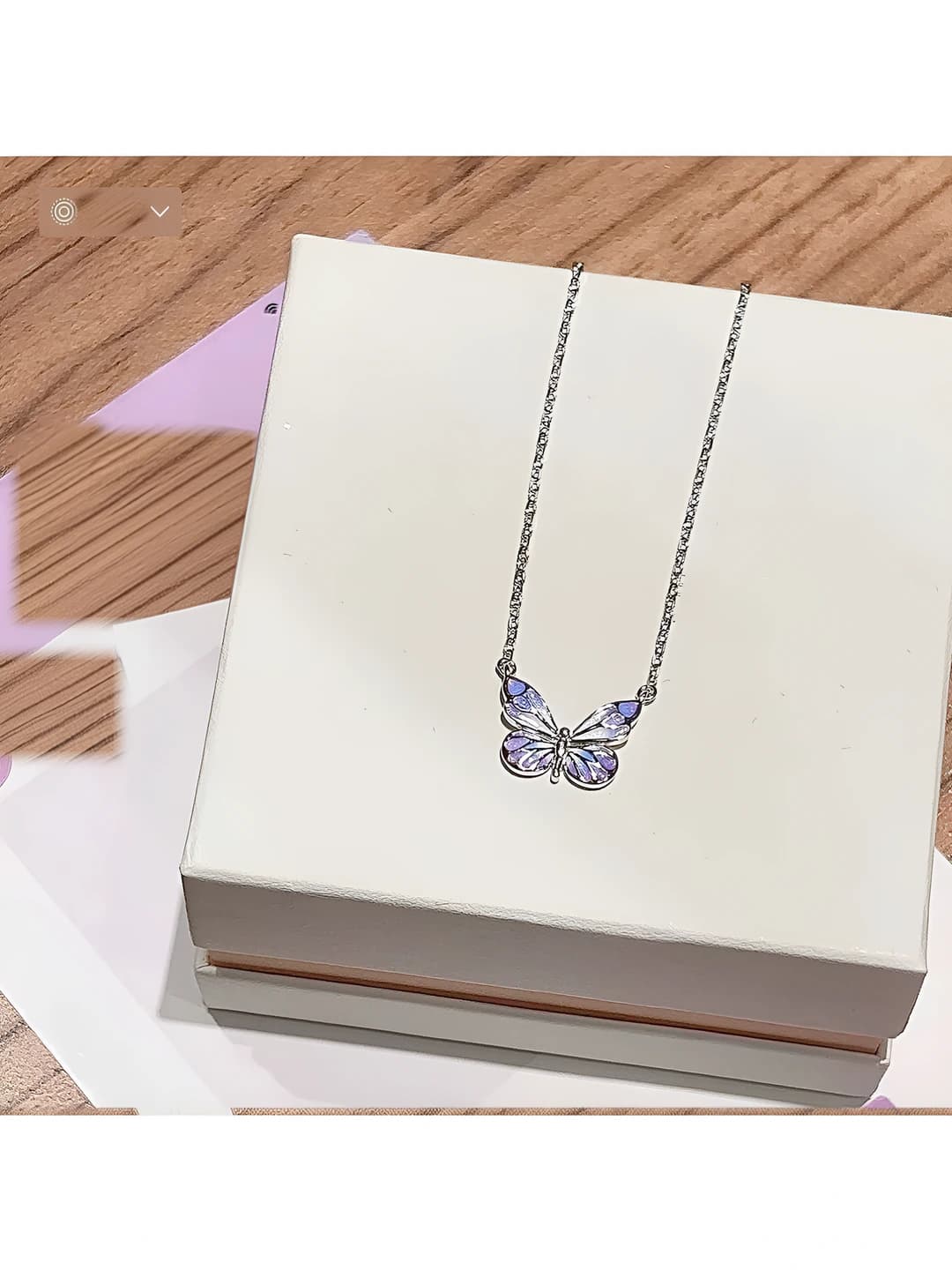 Women's light luxury necklace with purple gradient butterfly design