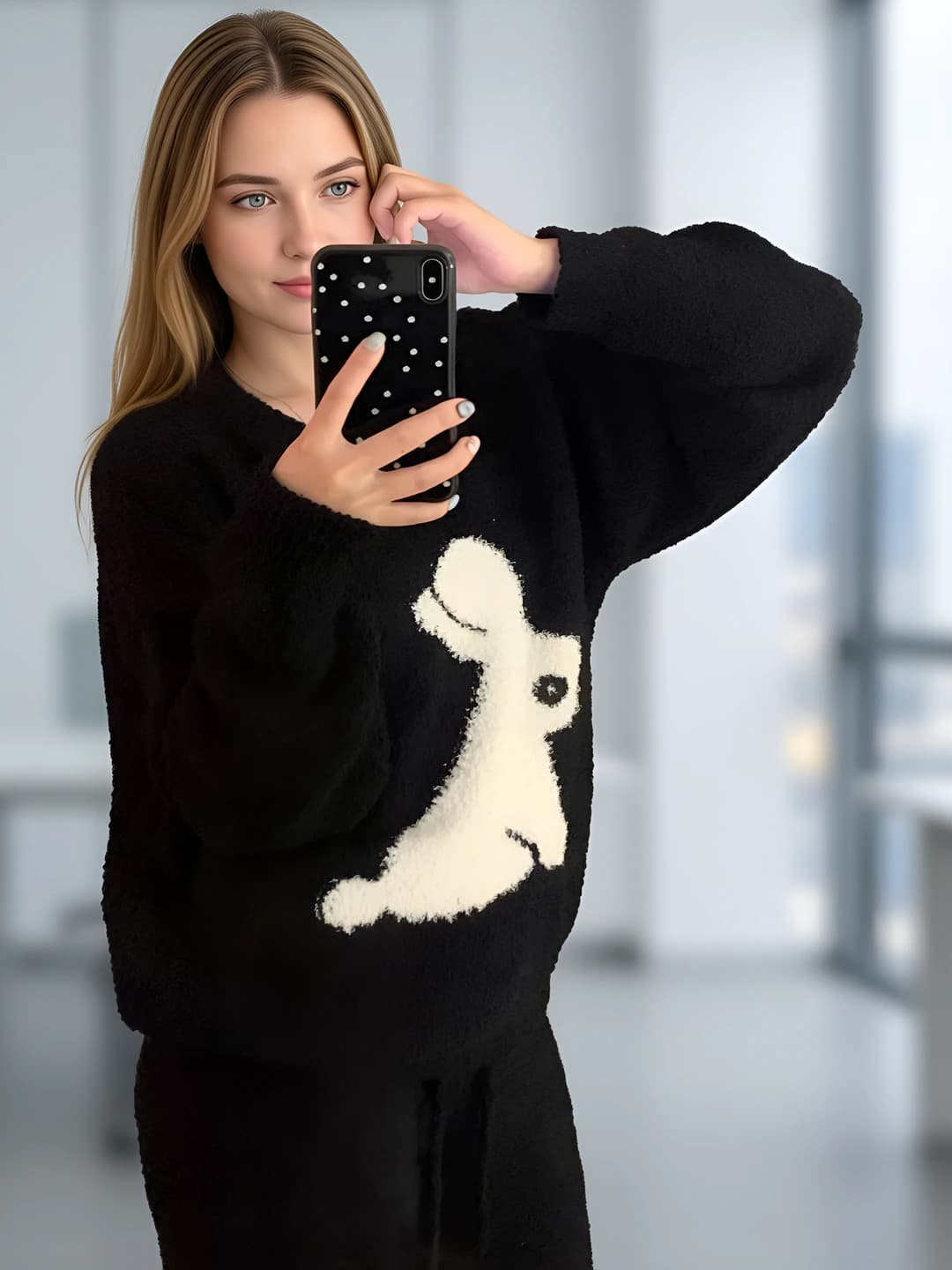 Women's Korean style cute rabbit fleece-lined thickened coral fleece home set (pyjamas) for winter