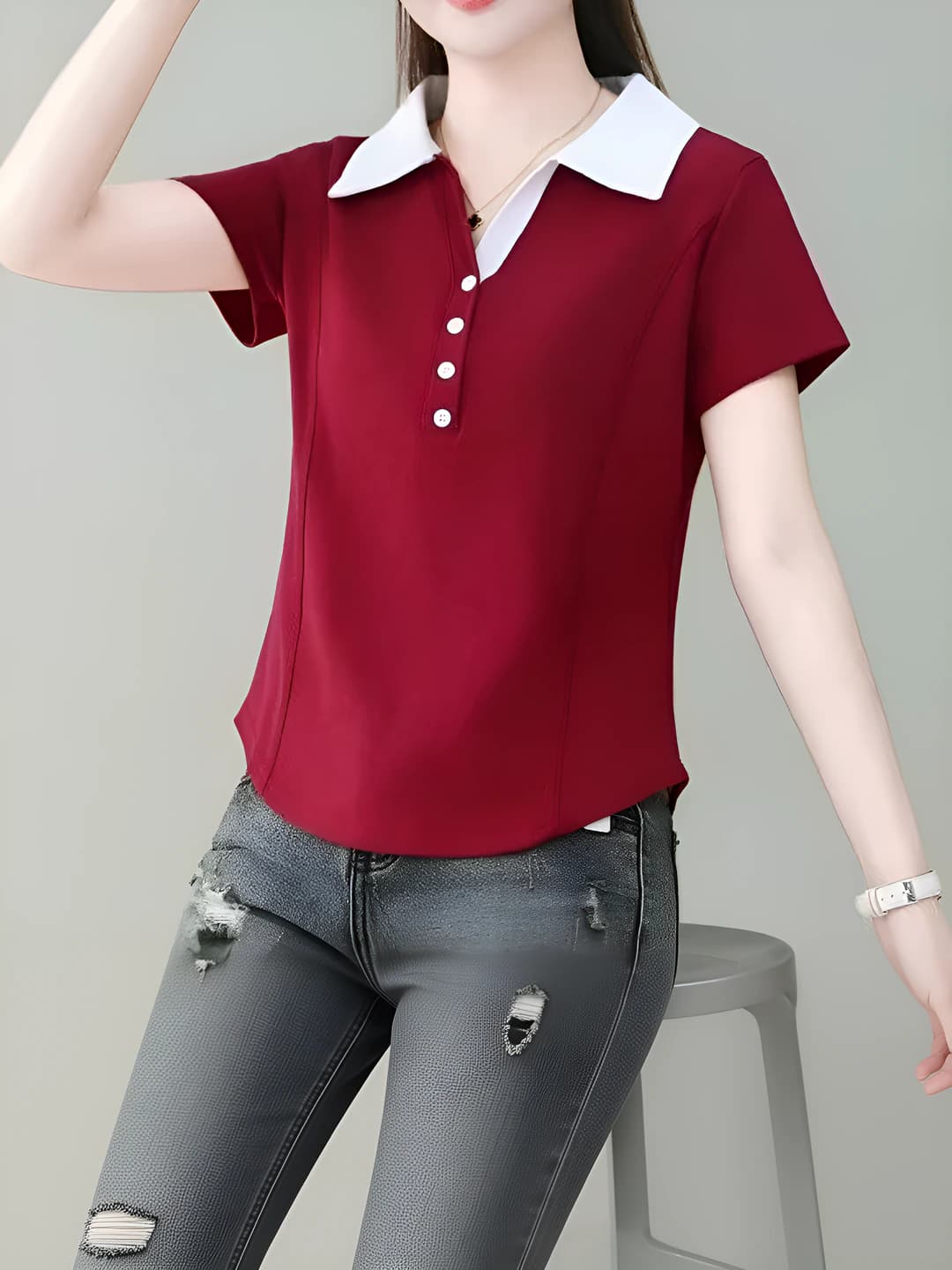 Women's 2026 summer polo shirt, short sleeve, slim fit, printed, specific design