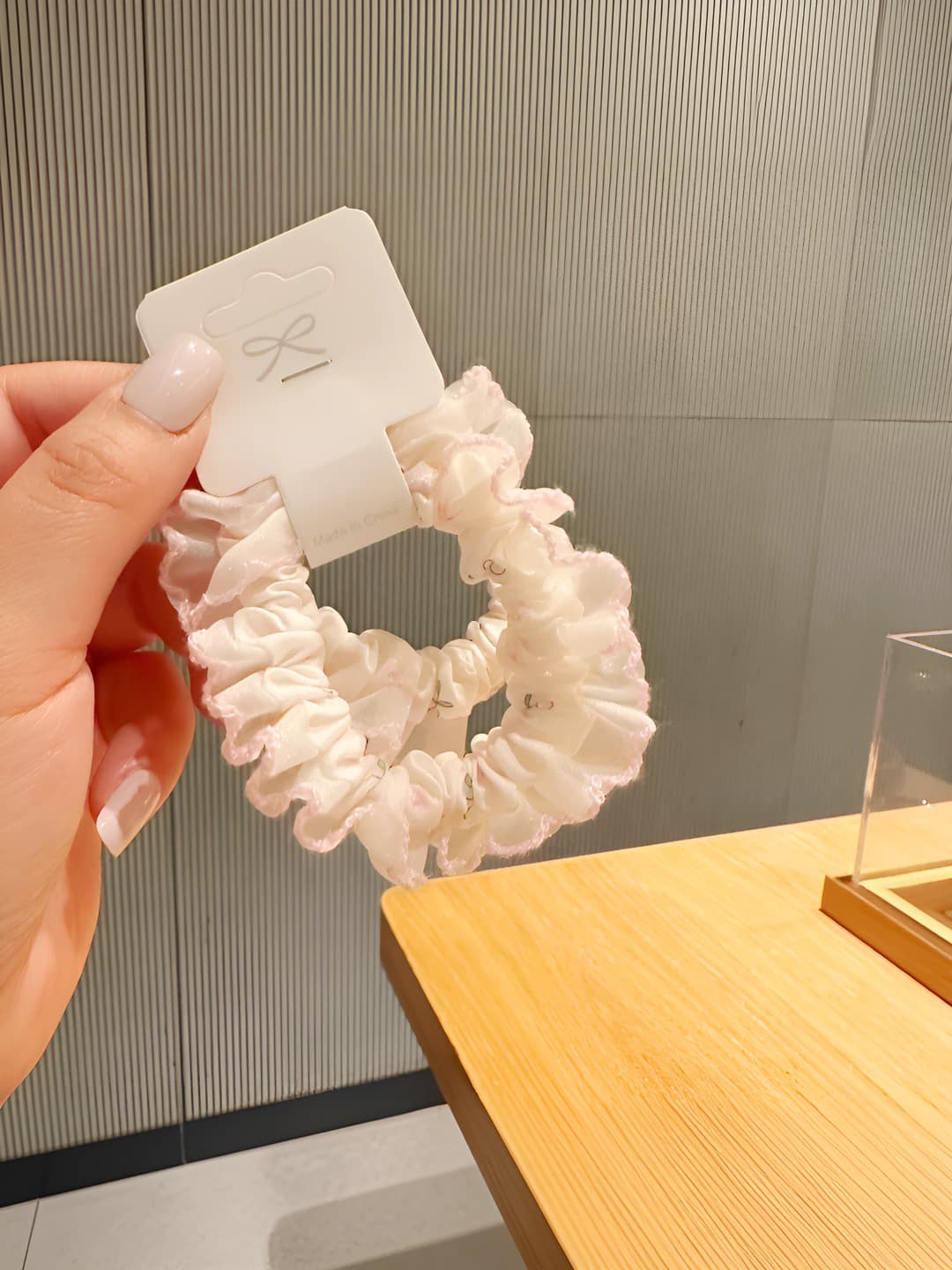 Pink lace cherry hair tie