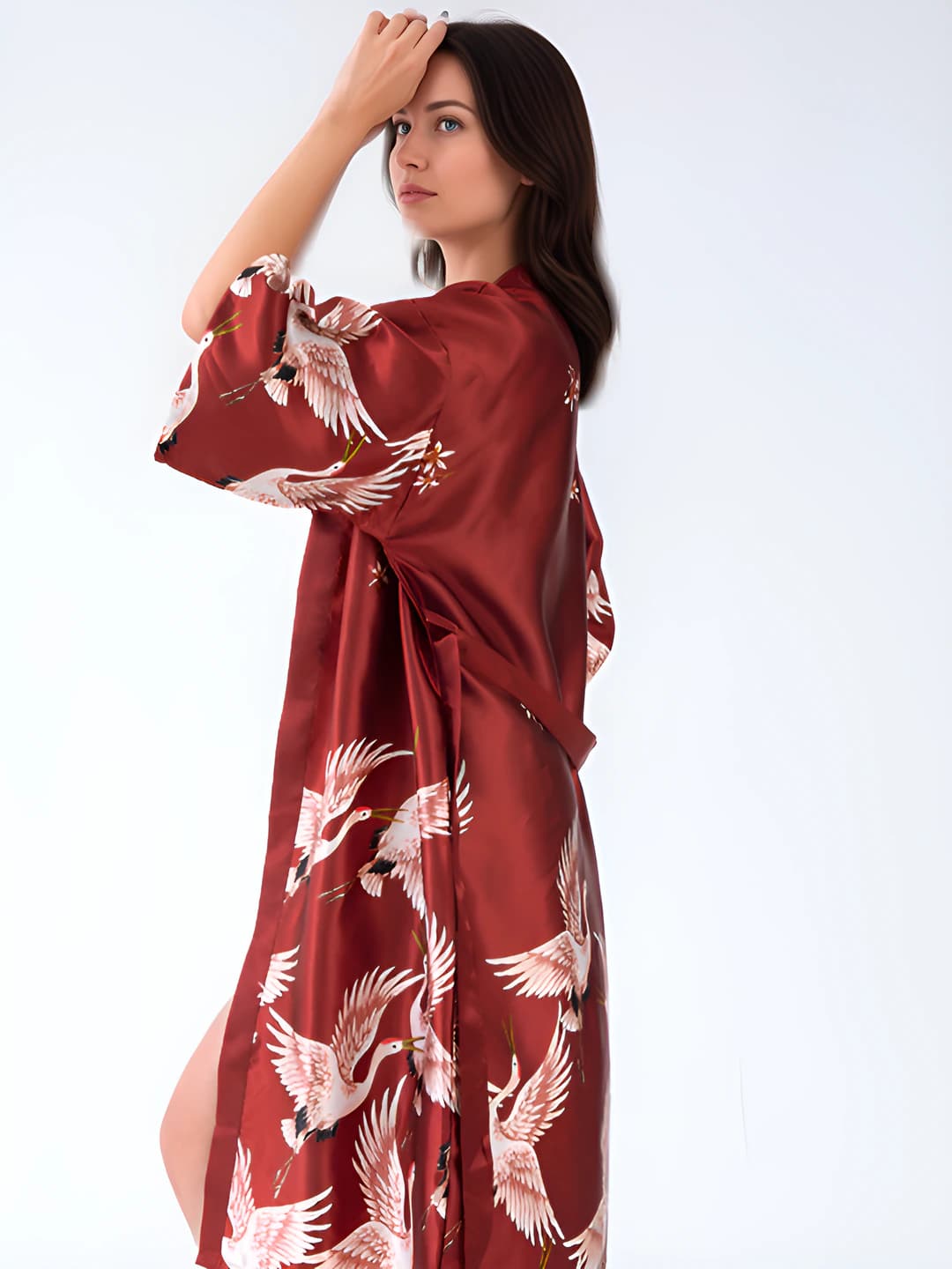 Women's mid-length casual house robe for spring-summer and autumn, imitation silk fabric