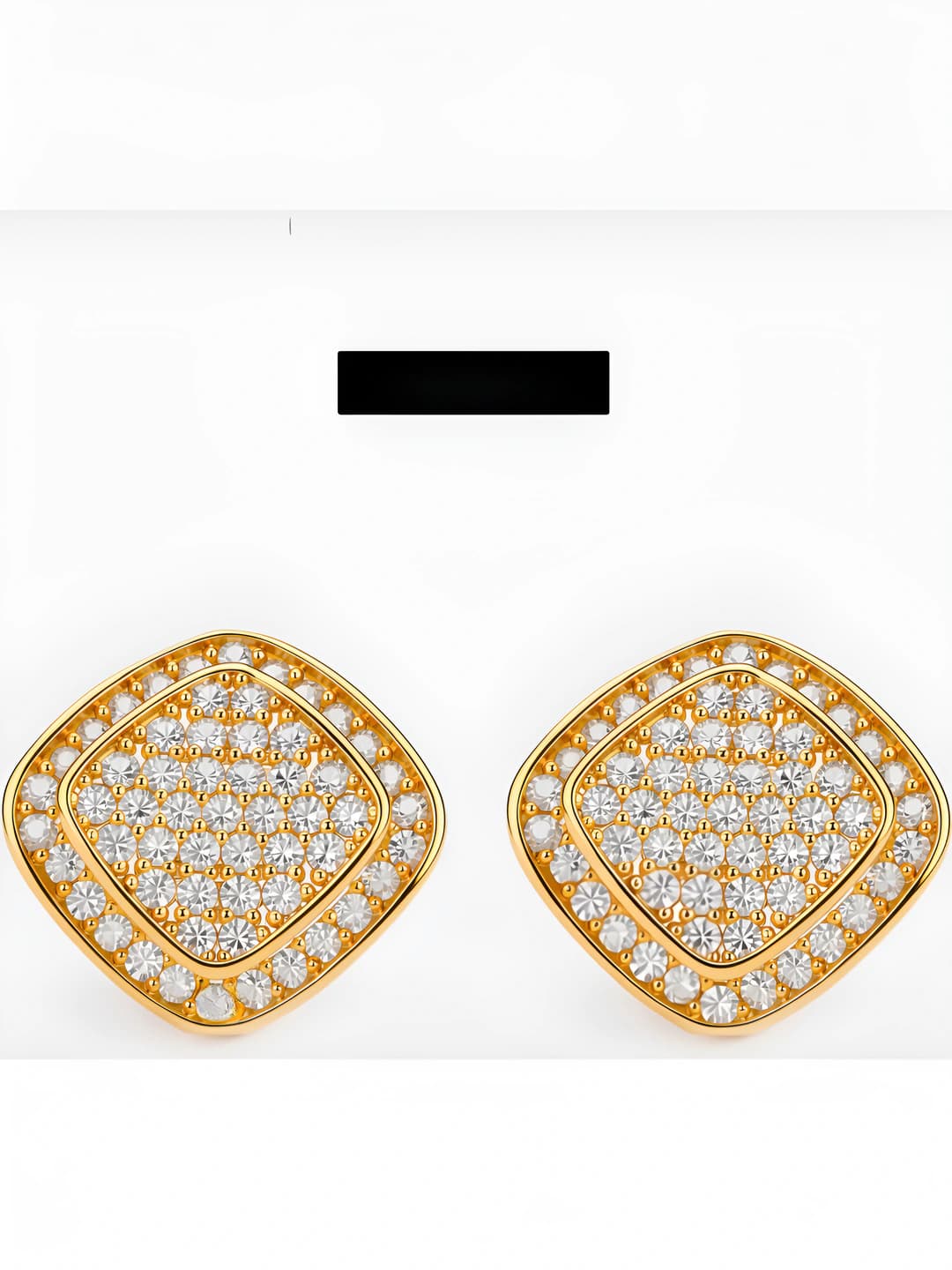 Women's square stud earrings with full cubic zirconia, copper alloy, gold plating, little chanel style accessory