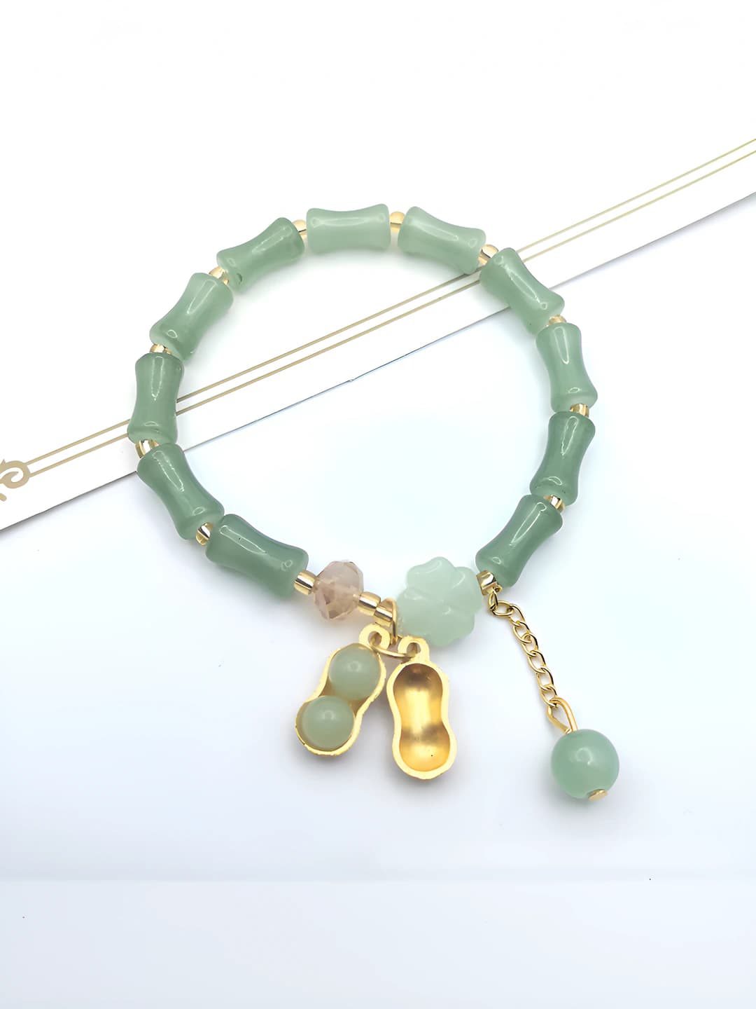 Donglin jade bamboo green peanut beads #SZ625