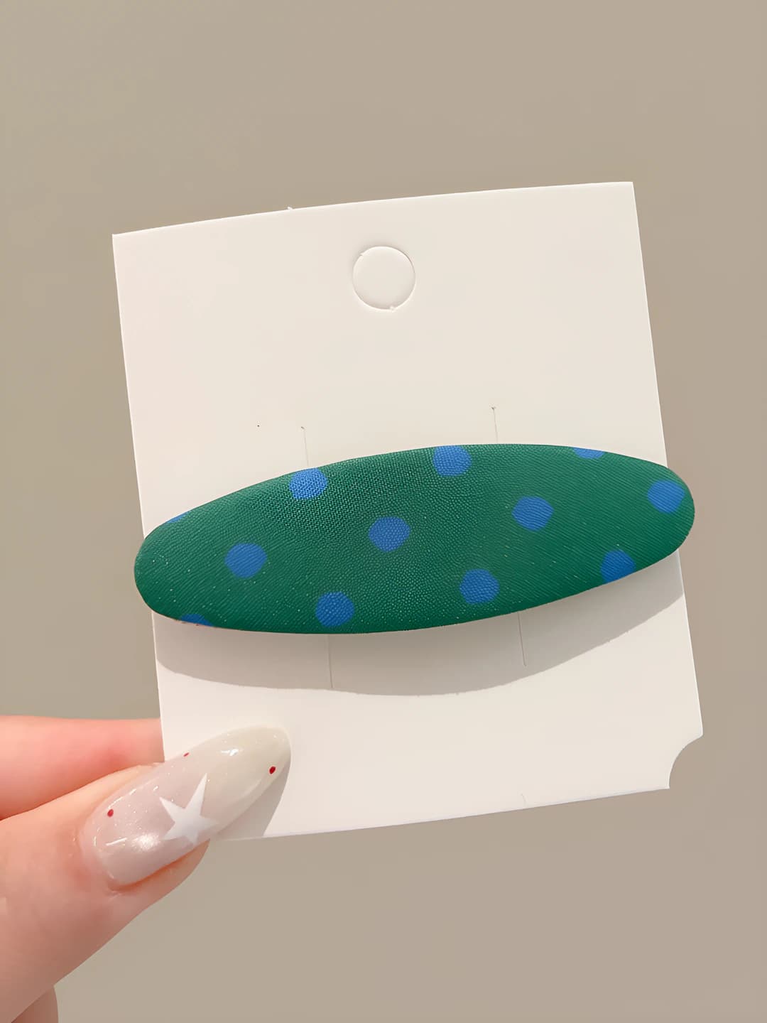 3# Green polka dot BB clip, 7 cm, fabric+alloy