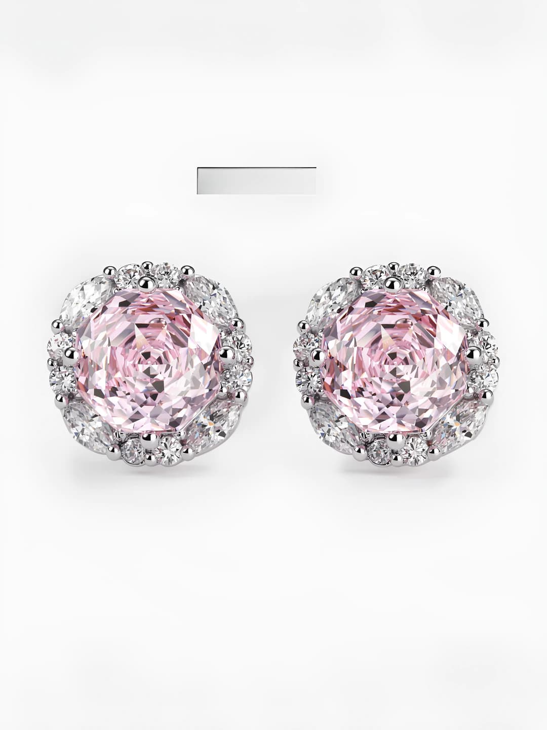 Women's zircon rose stud earrings, silver color, chic style, lightweight and elegant
