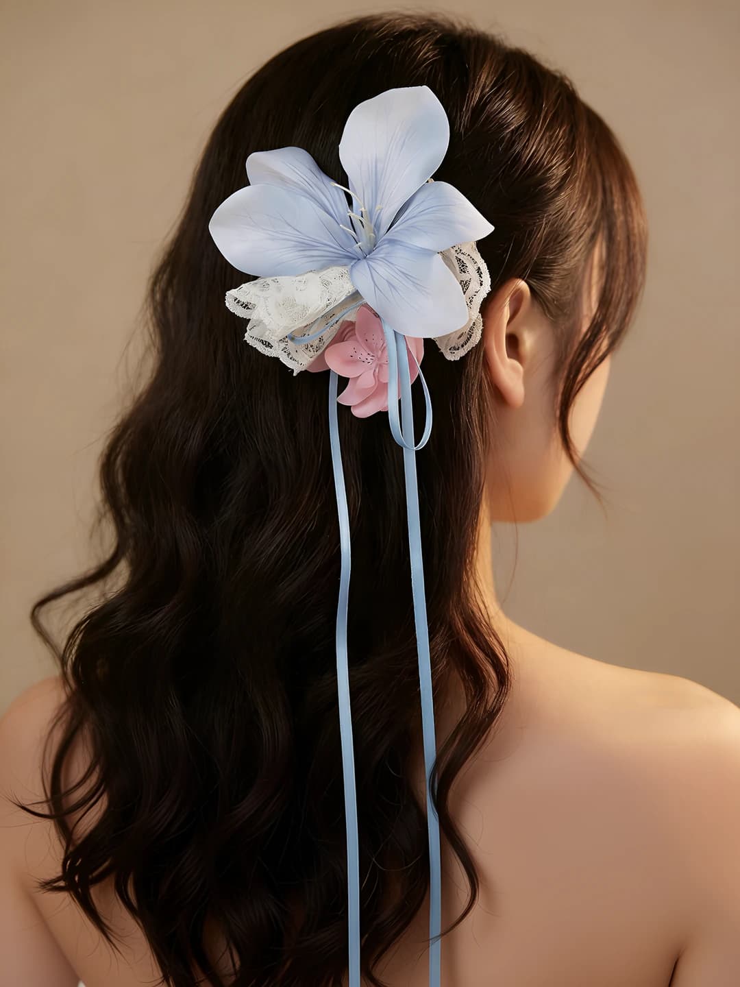 1# Floral lace ribbon clip