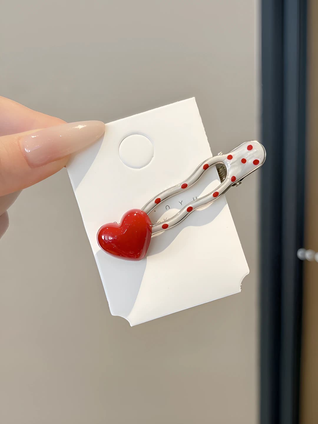 1# Red heart polka dot wave clip - 6.5 cm