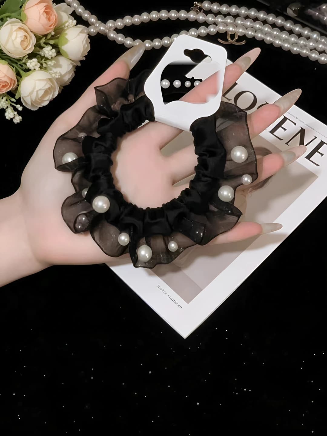 Black, beaded