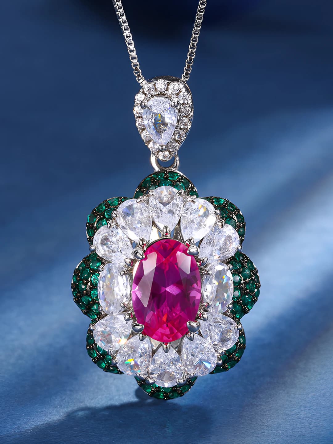Rose red ruby pendant with chain