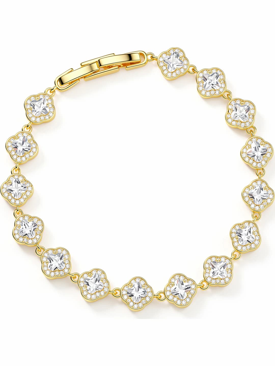 Women's full zircon four-leaf clover bracelet, light luxury style, sparkling zircon bracelet
