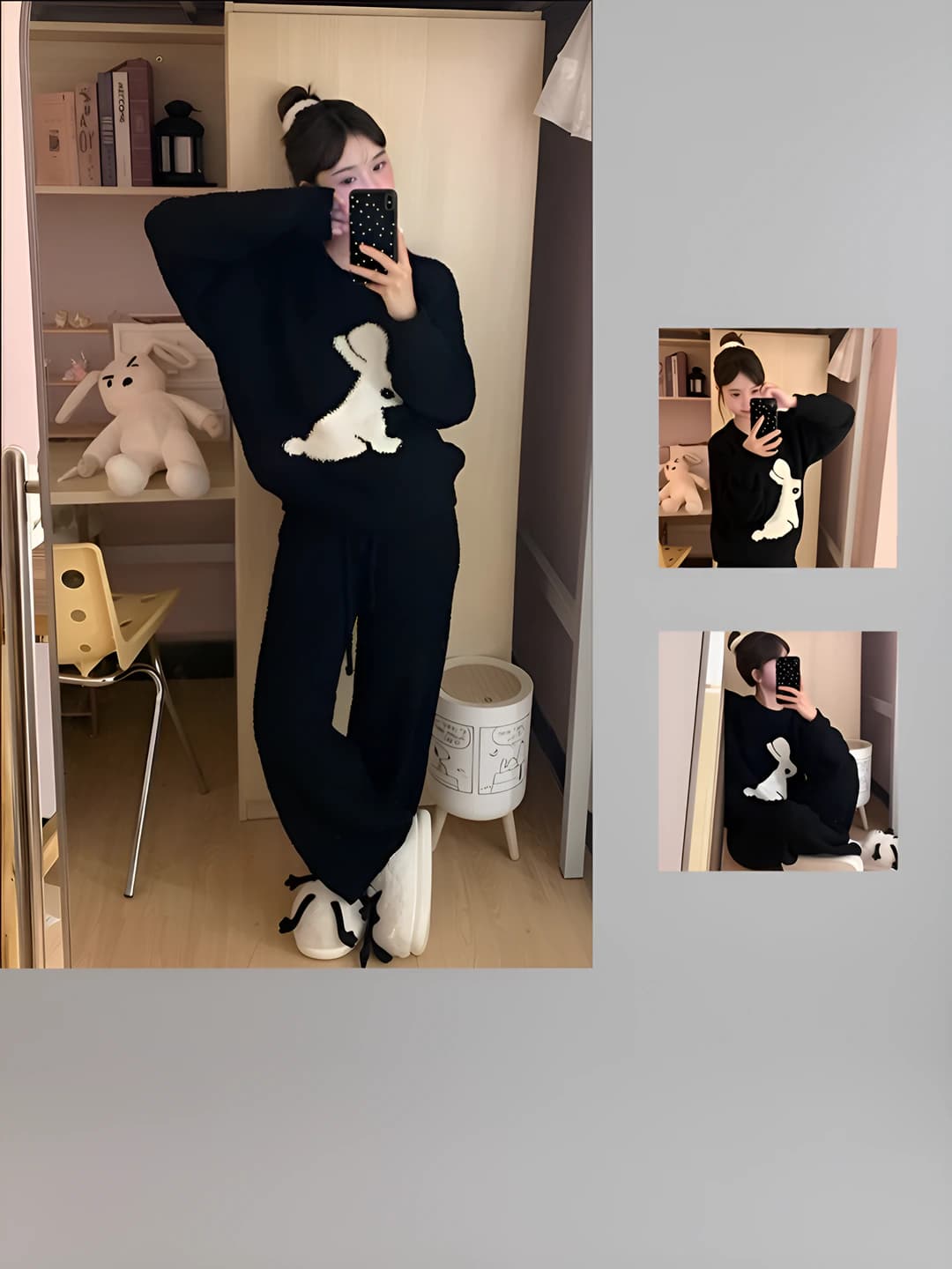 Women's thickened coral fleece pajama set, warm, long sleeve, trousers, crew neck, winter, loungewear