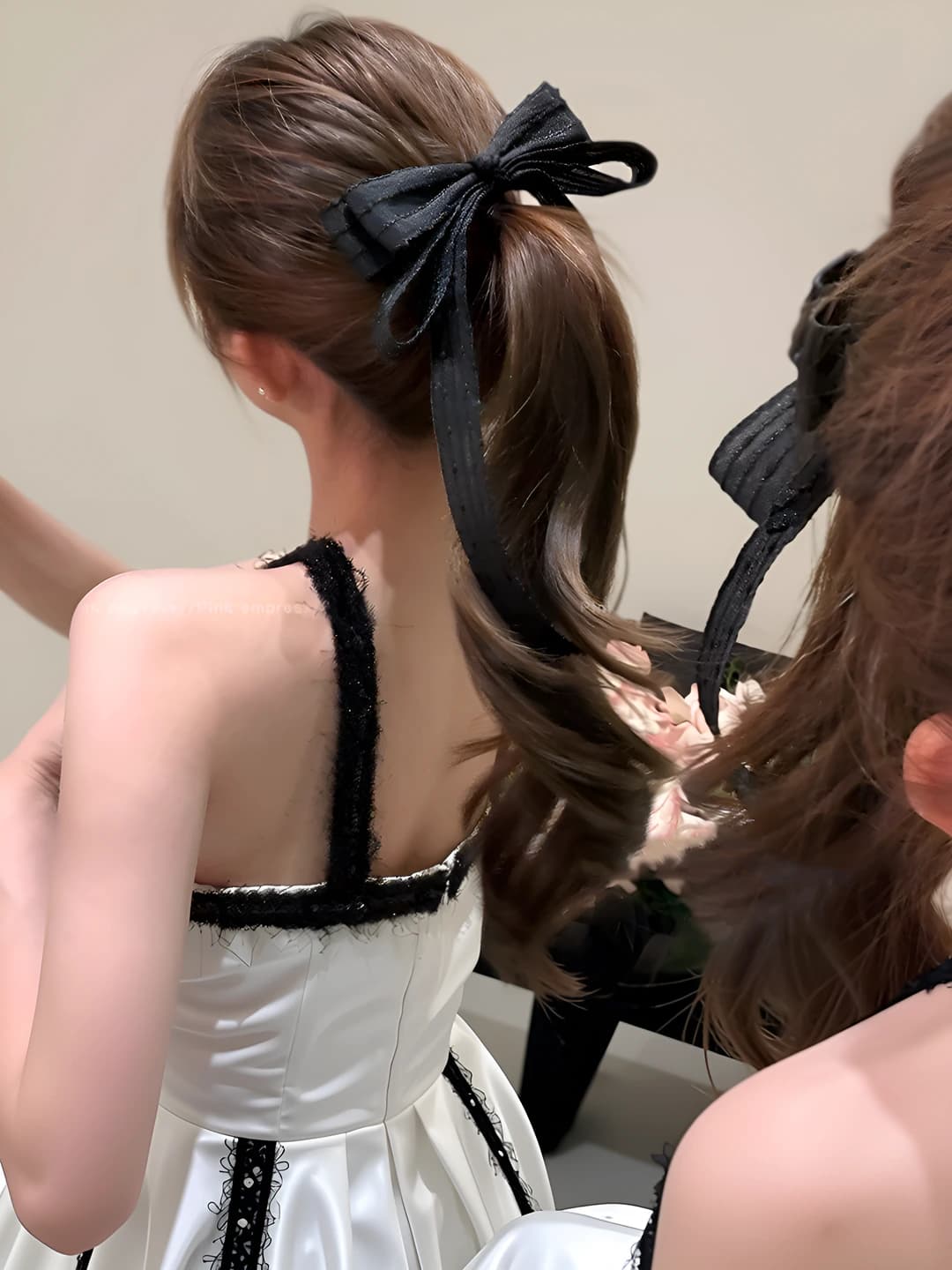 2# Edge bow shadow ribbon moon clip (for thick hair) ribbon ~24.5cm*acrylic+fabric+elastic