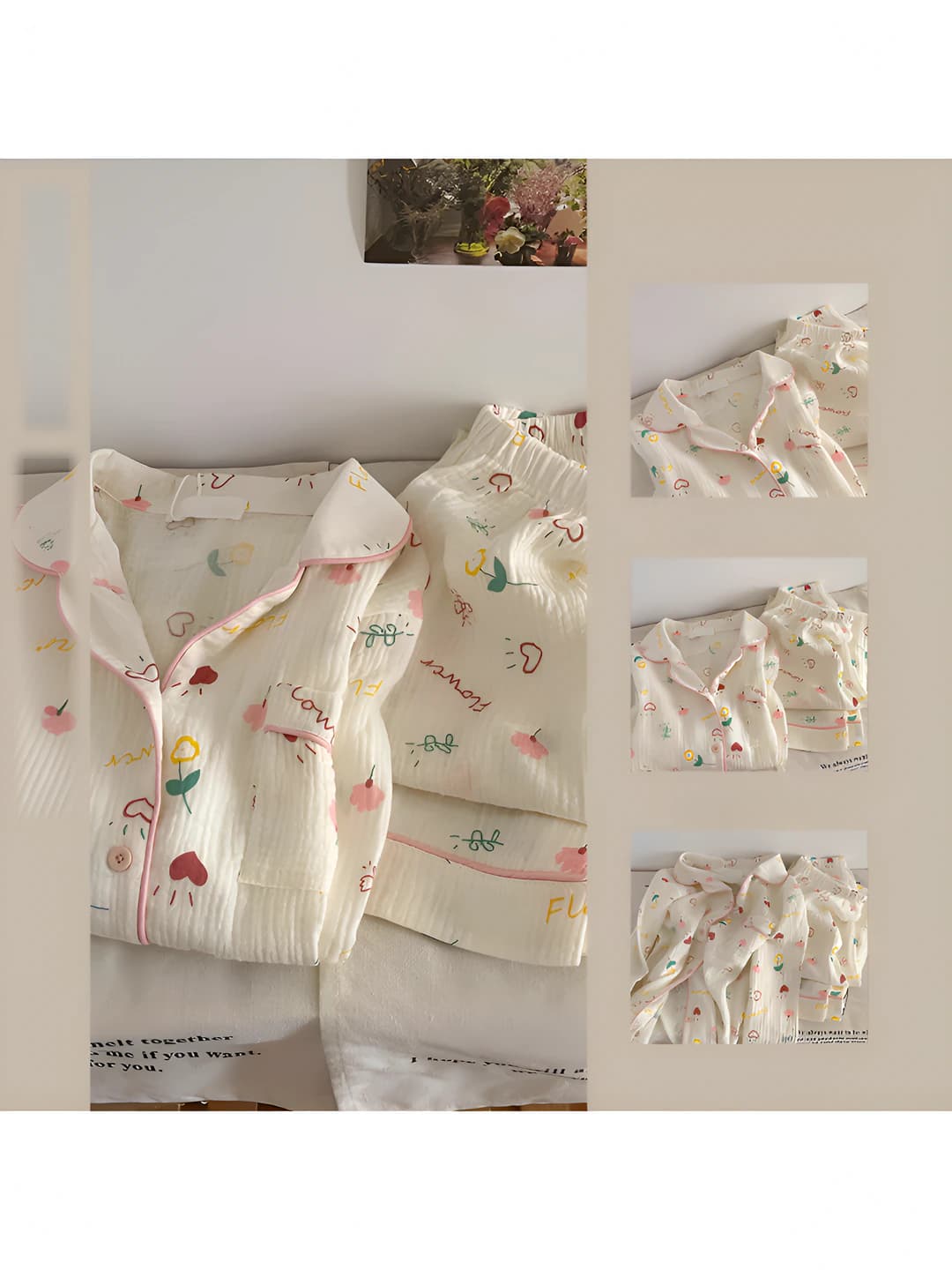 Women's printed pajama set: long sleeve top and trousers, for autumn