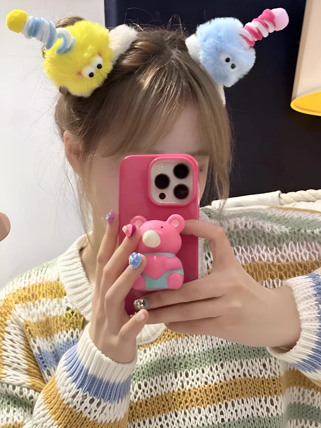 Женские BB-заколки с разноцветными антеннами и большими глазами, ручная работа, плюш, корейский стиль