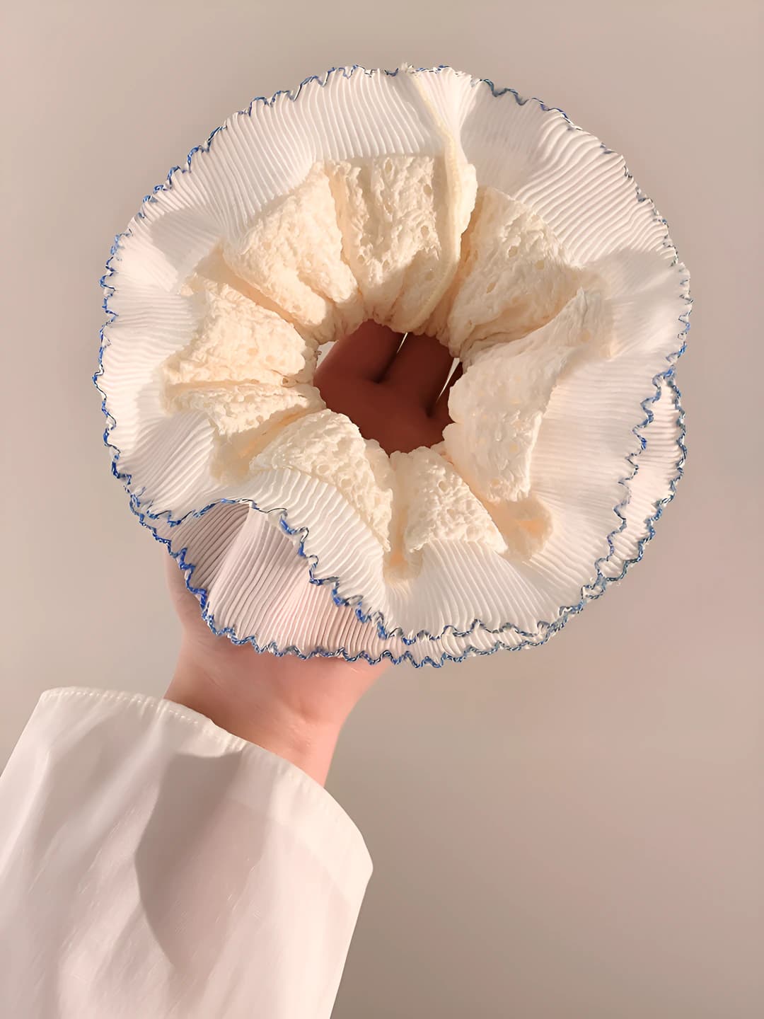 2# Double layer blue floral lace edge - 16 cm