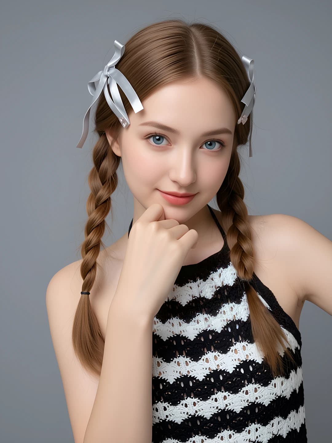 Women's silver hair clip with bow and pink crystals, for side part, Y2K style headwear
