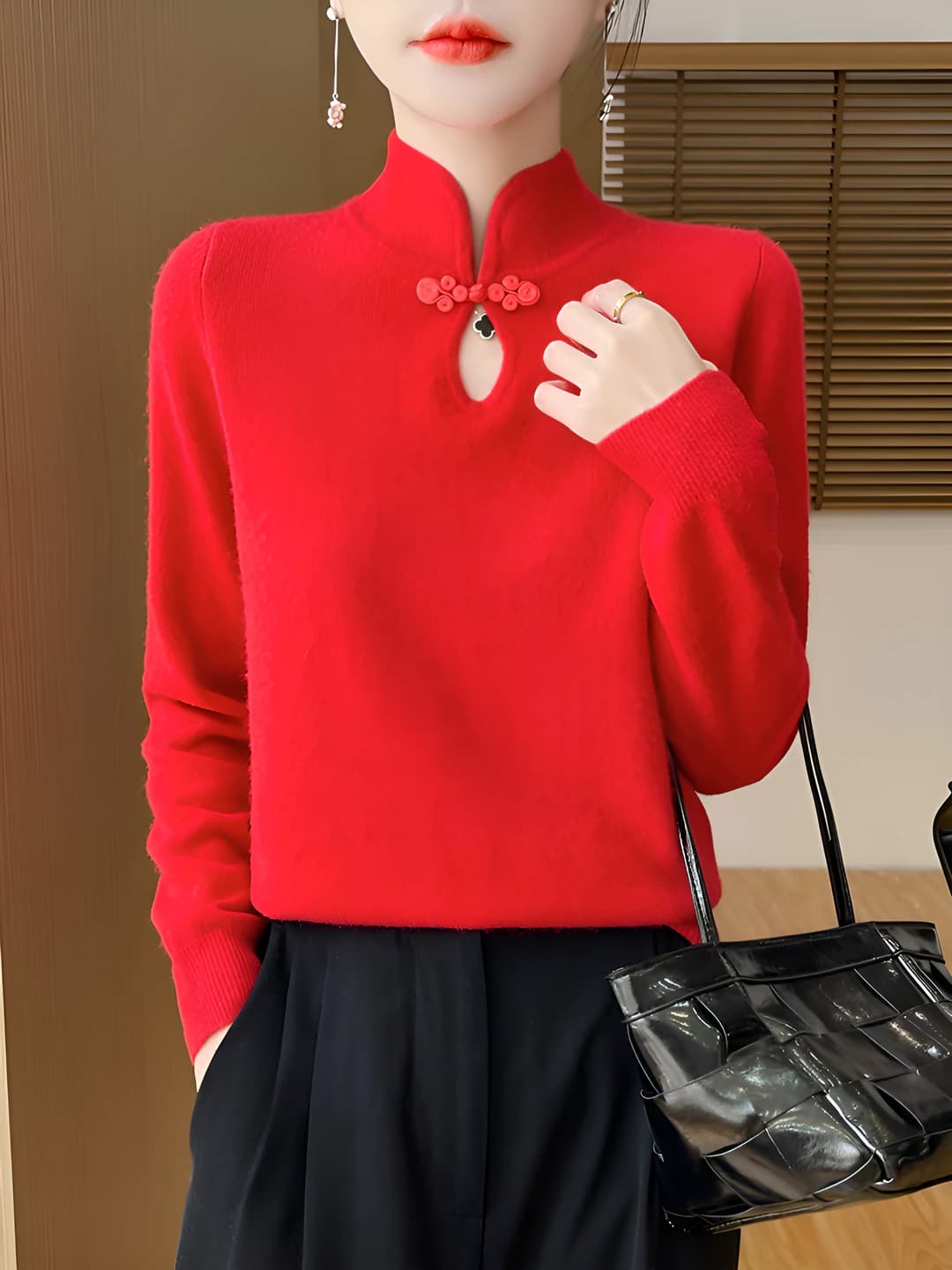 Women's 2026 stand collar slim fit long sleeve slimming sweater