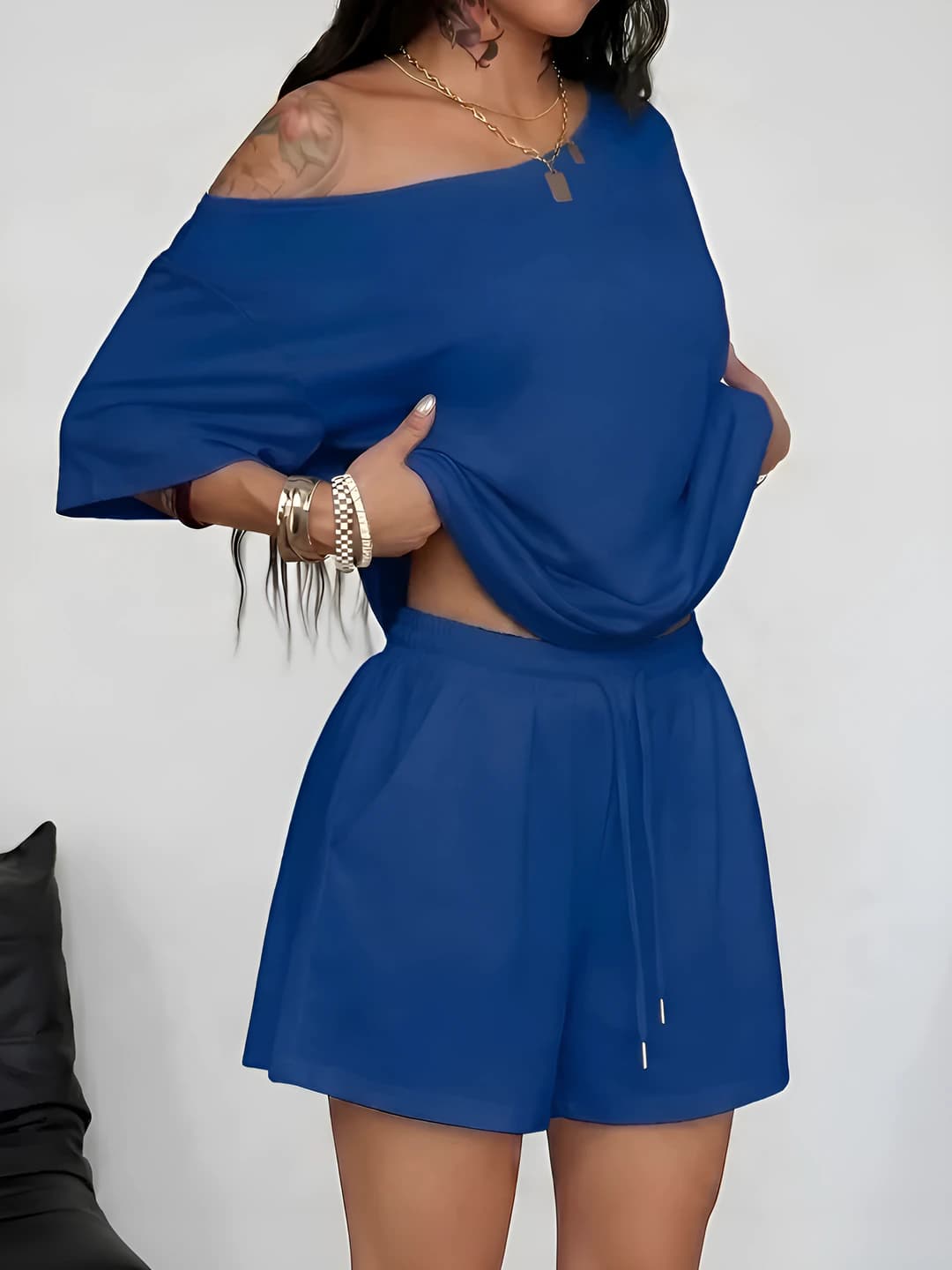 Women's 2026 summer sports solid colour short sleeve loose fit t-shirt and shorts set