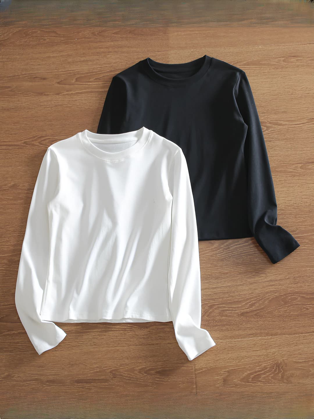 Ayollar uchun 230g yumshoq, havo o'tkazuvchan, bir rangli, uzun yengli, bo'sh (oversize) kesimdagi kundalik longsliv