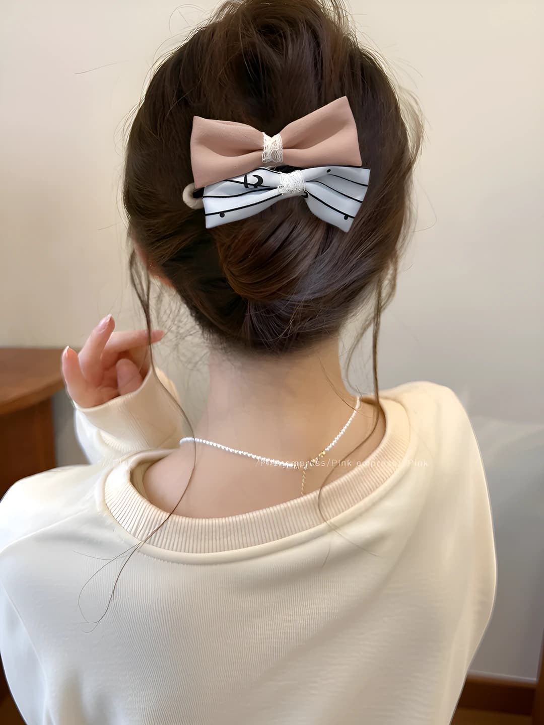 5# Apricot-blue striped double bow