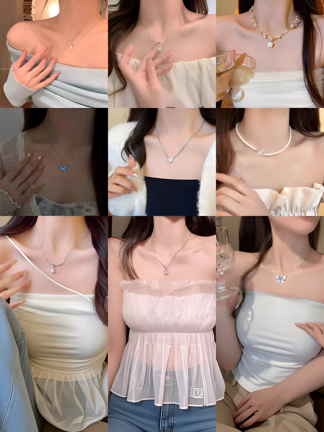 Women's pendants: multi-layer, heart, floral, bow, wave, geometric and letter shapes, mixed material, 31-40 cm length, casual style