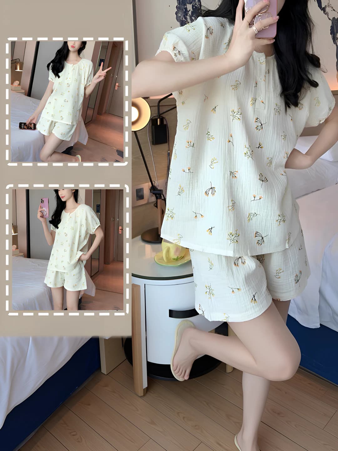 Women's summer, spring and autumn thin, loose fit, crew neck, short sleeve, breathable, stretch loungewear set (pyjamas)