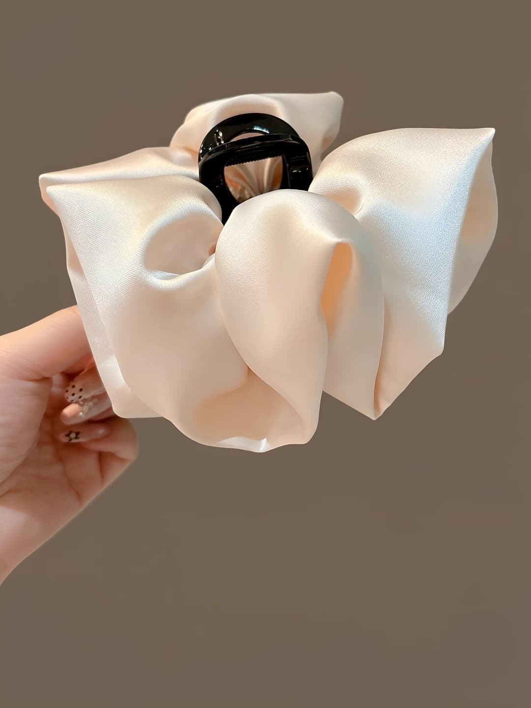 2# Beige apricot bubble clip base ~11.2cm fabric+acrylic
