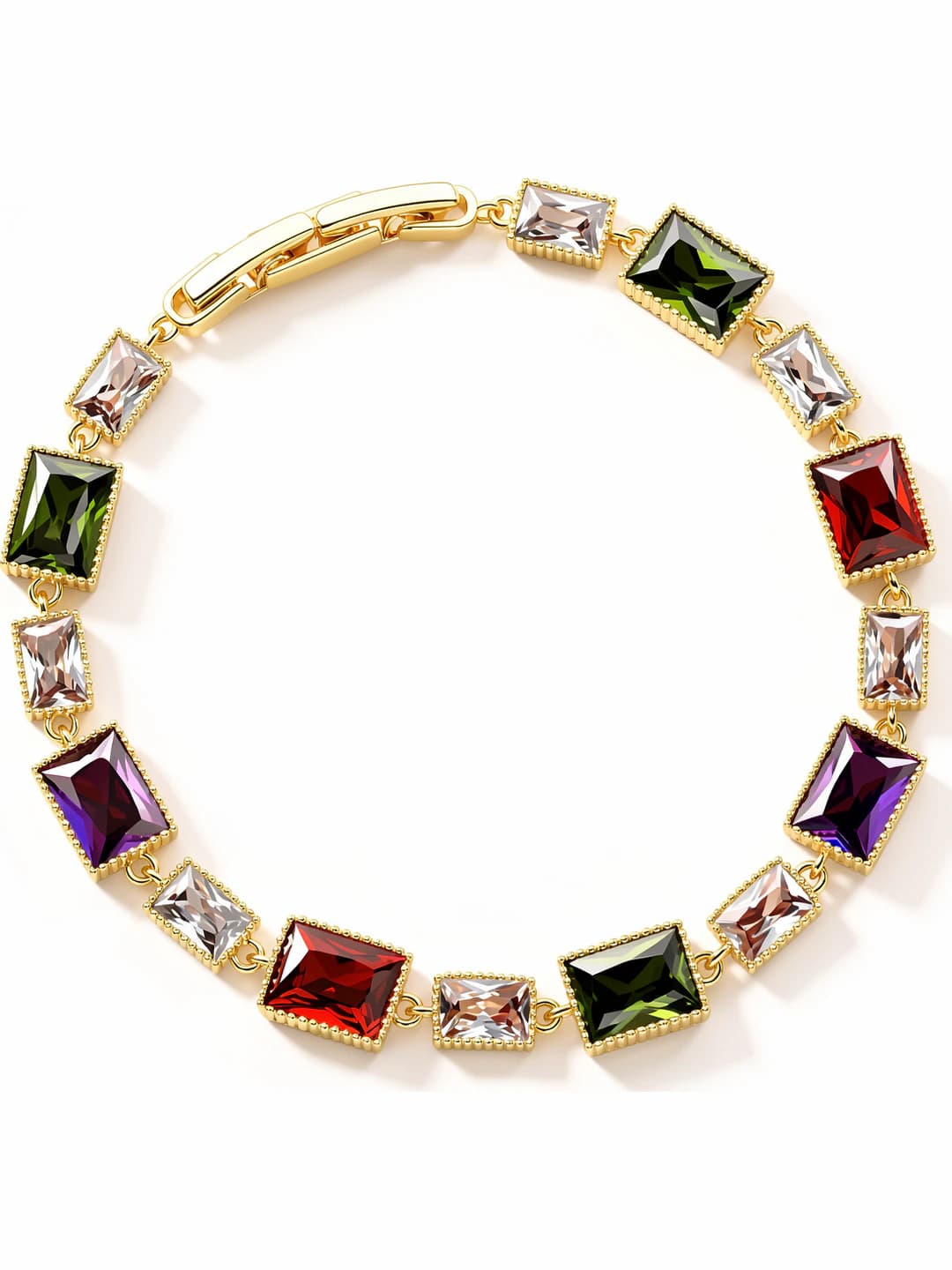 Women's bracelet with square colored stones, geometric design, light luxury style