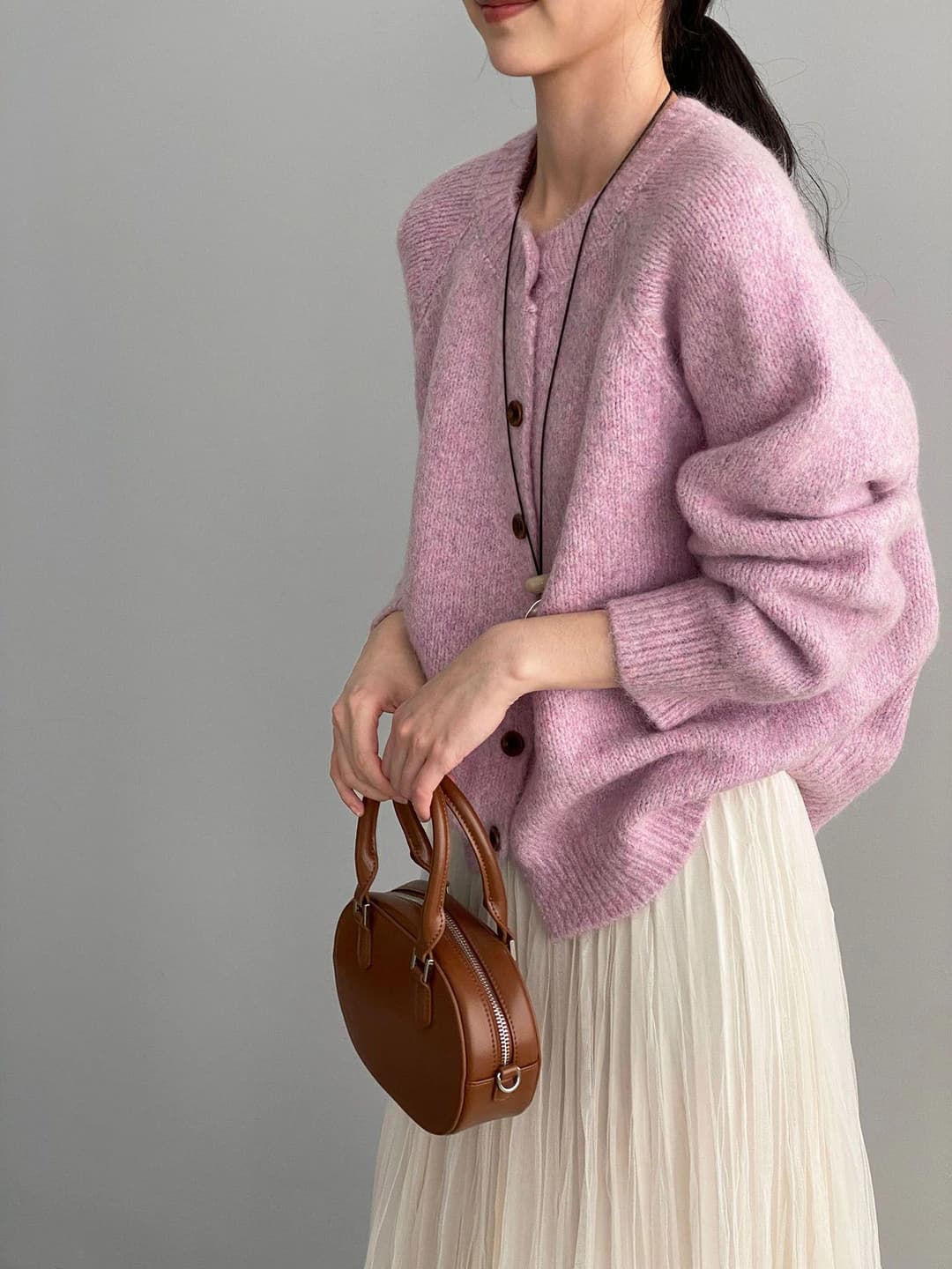 Women's cardigan: early spring, retro, crew neck, slimming, loose fit, long sleeve, solid colour, wool blend knit top