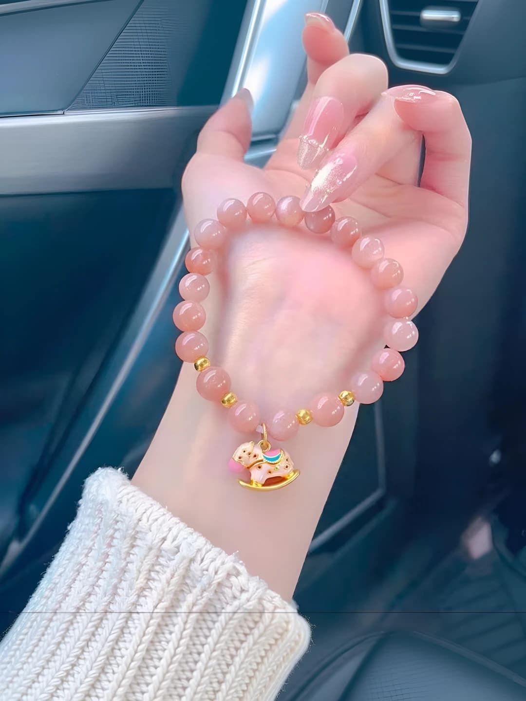 Women's orange glass bead bracelet with zodiac animal figures, hand-beaded, ins style, light luxury, New Year gift
