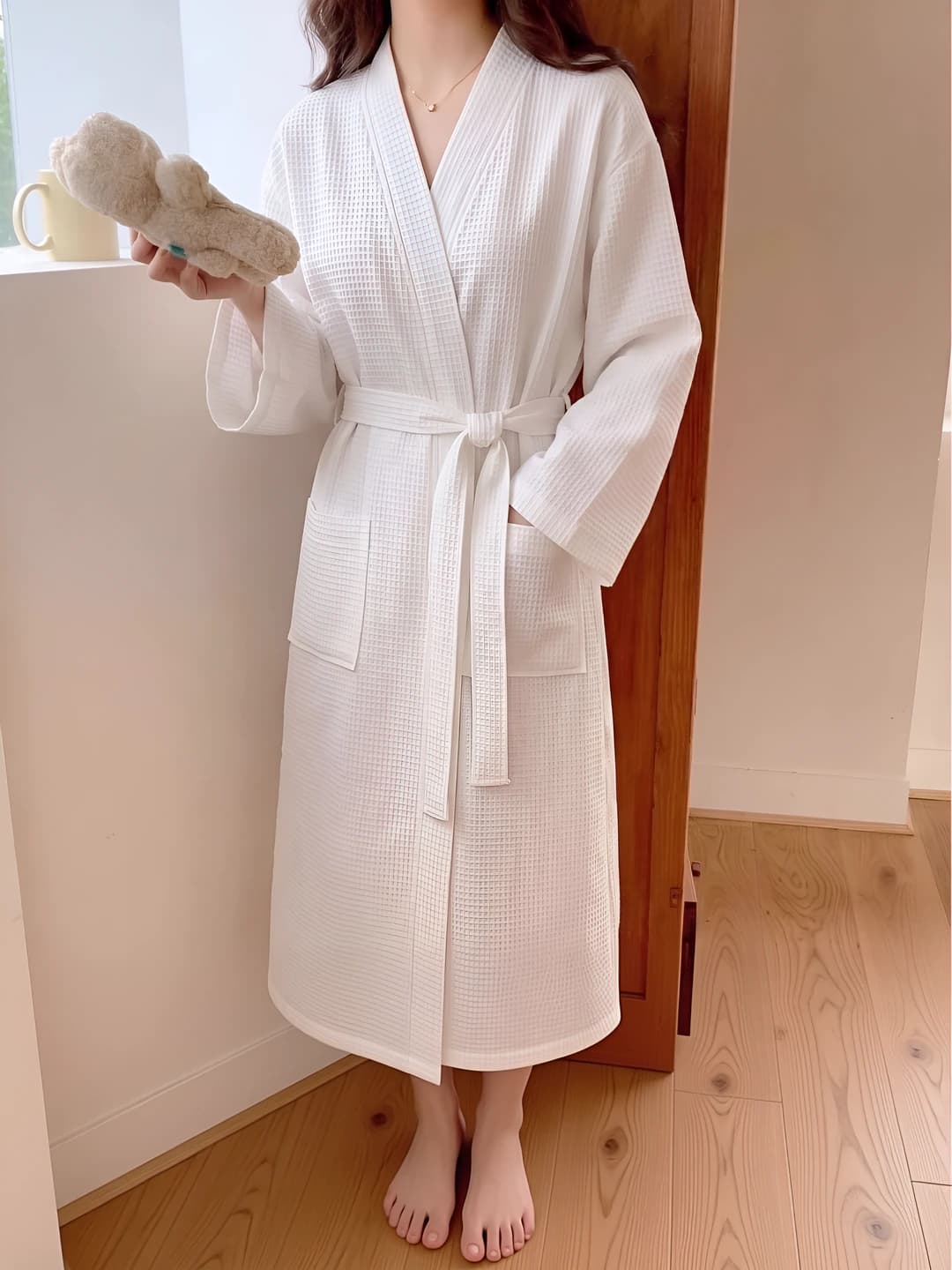 Women's house robes, Korean style, V-neck, thin, spring