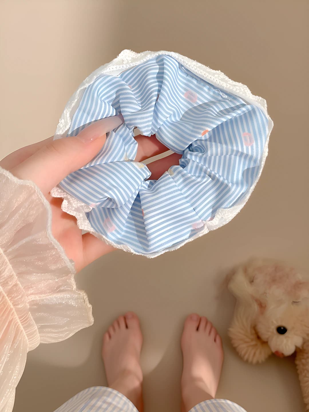 Polka stripe, blue 12.5 cm